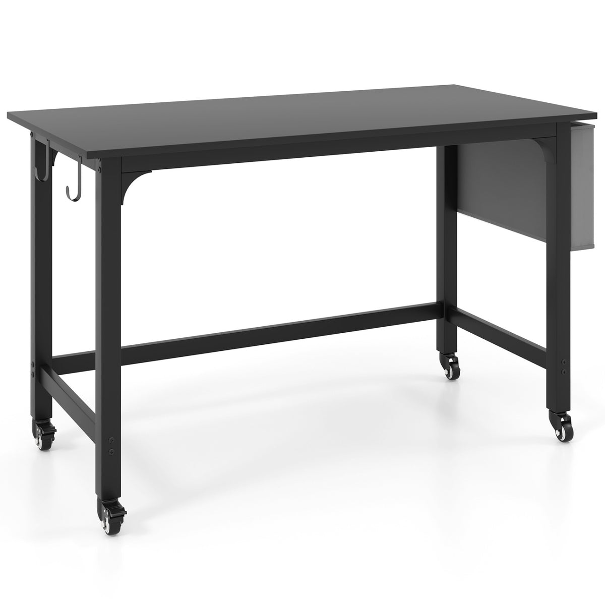 Rolling Computer Desk with Headphone Hooks and Lockable Wheels for Home Office