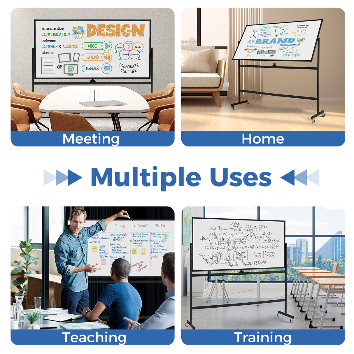 Rolling Double-Sided Magnetic Whiteboard on Wheels with Stand and Aluminum Alloy Frame
