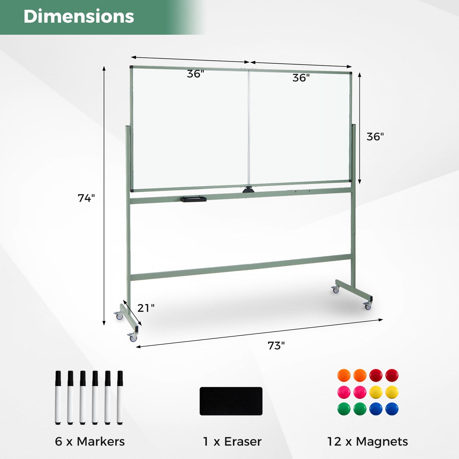 Rolling Double-Sided Magnetic Whiteboard on Wheels with Stand and Aluminum Alloy Frame