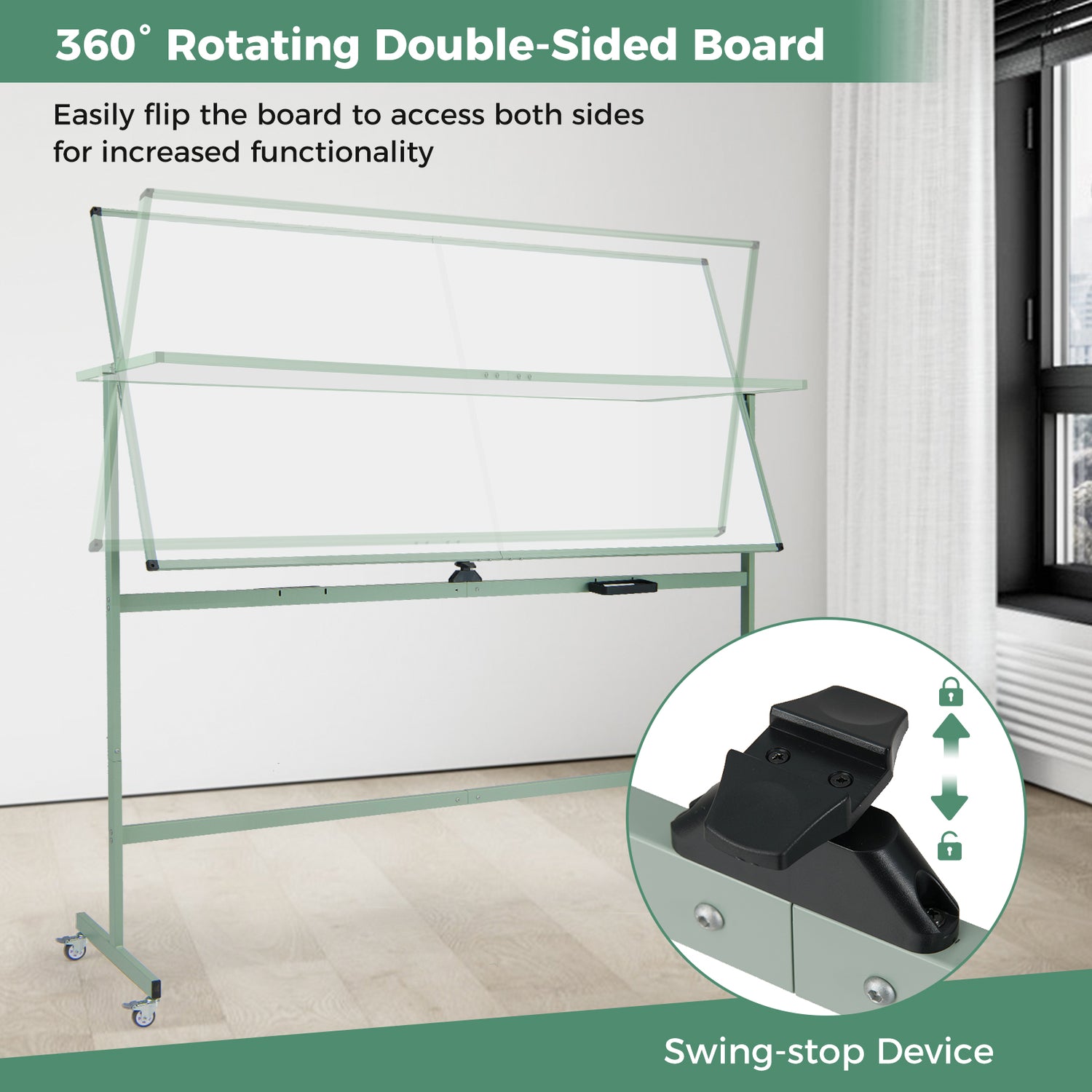 Rolling Double-Sided Magnetic Whiteboard on Wheels with Stand and Aluminum Alloy Frame