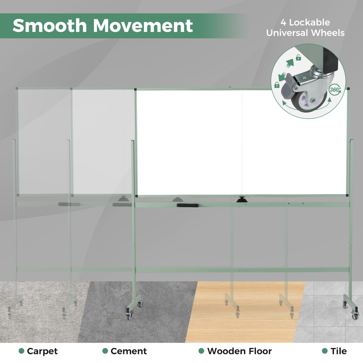 Rolling Double-Sided Magnetic Whiteboard on Wheels with Stand and Aluminum Alloy Frame