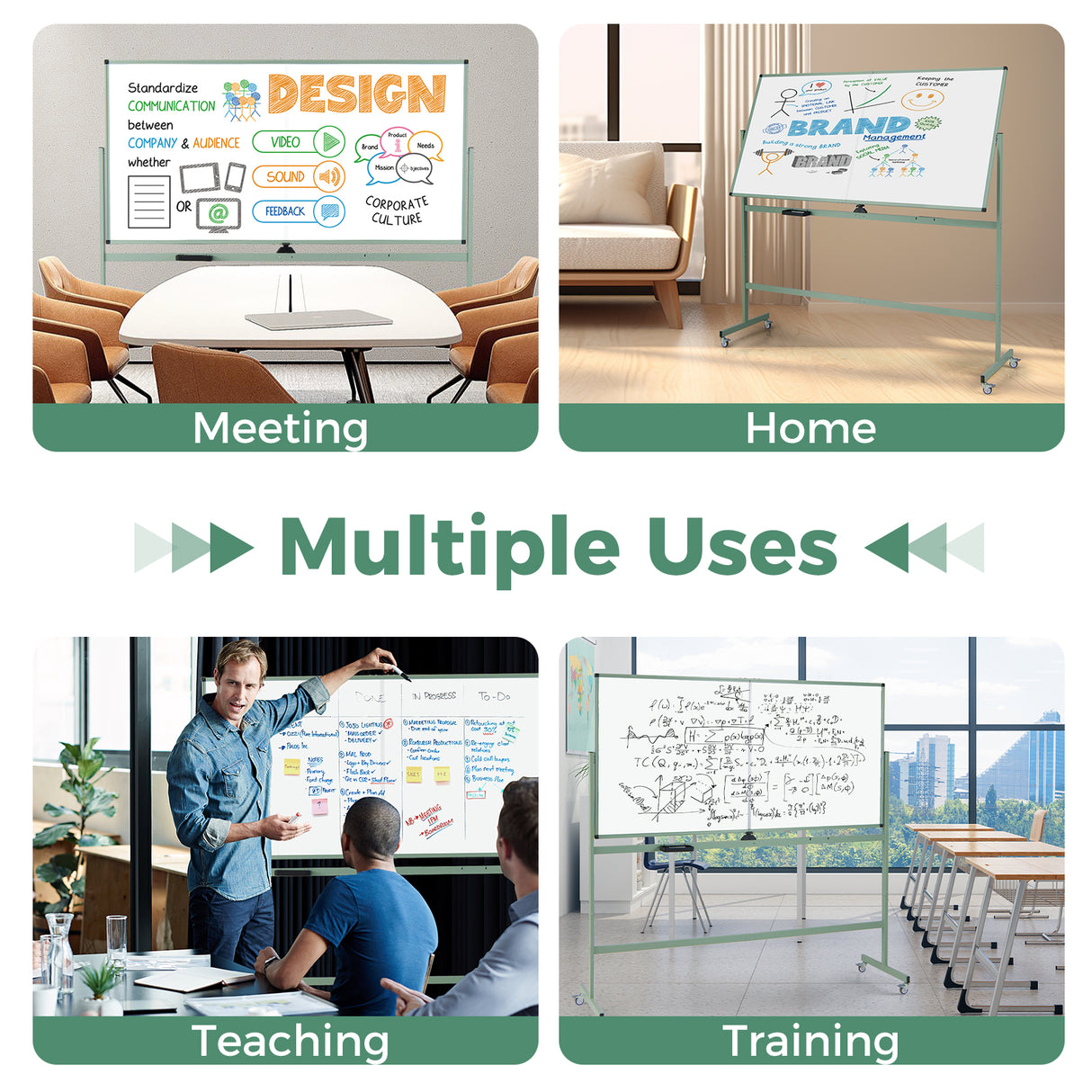 Rolling Double-Sided Magnetic Whiteboard on Wheels with Stand and Aluminum Alloy Frame