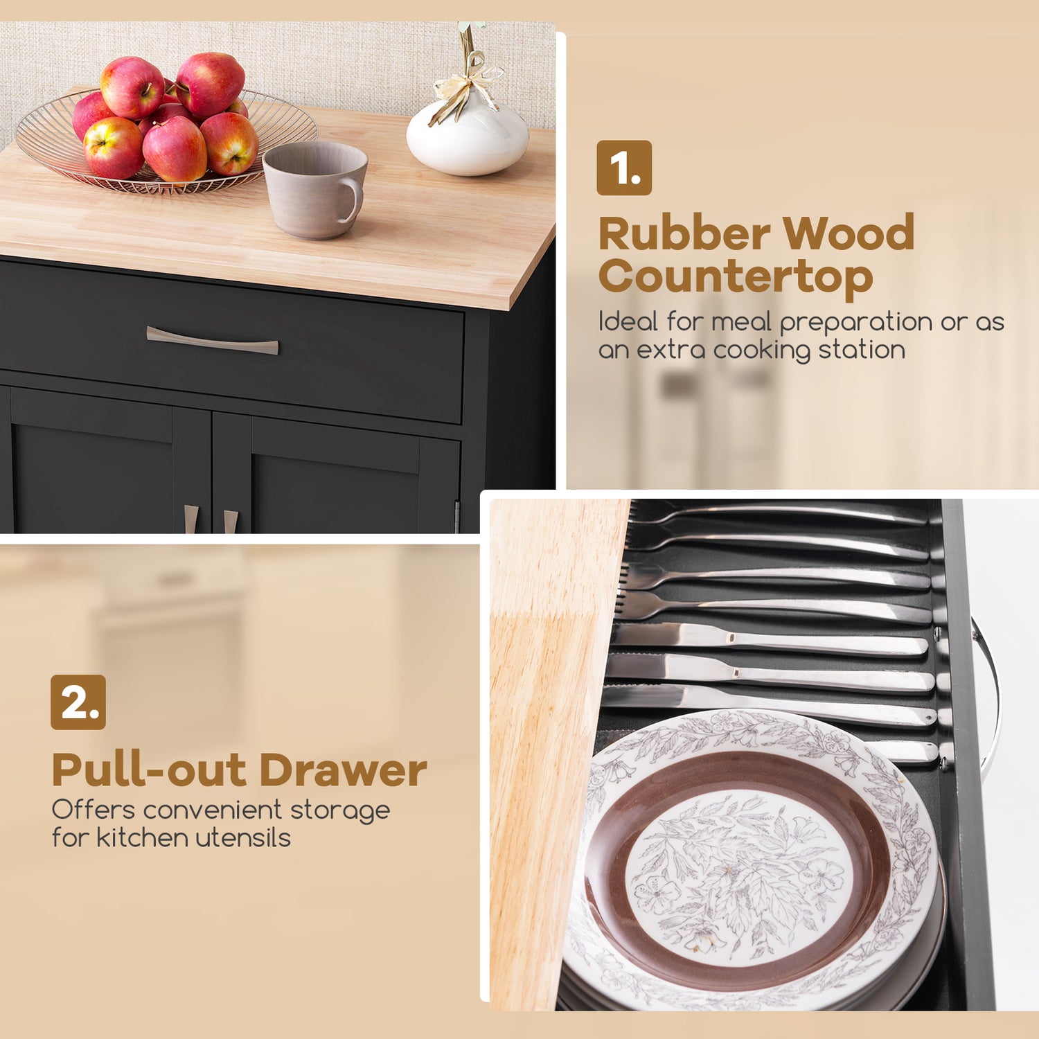 Rolling Kitchen Island Cart with Drawer and Towel Rack