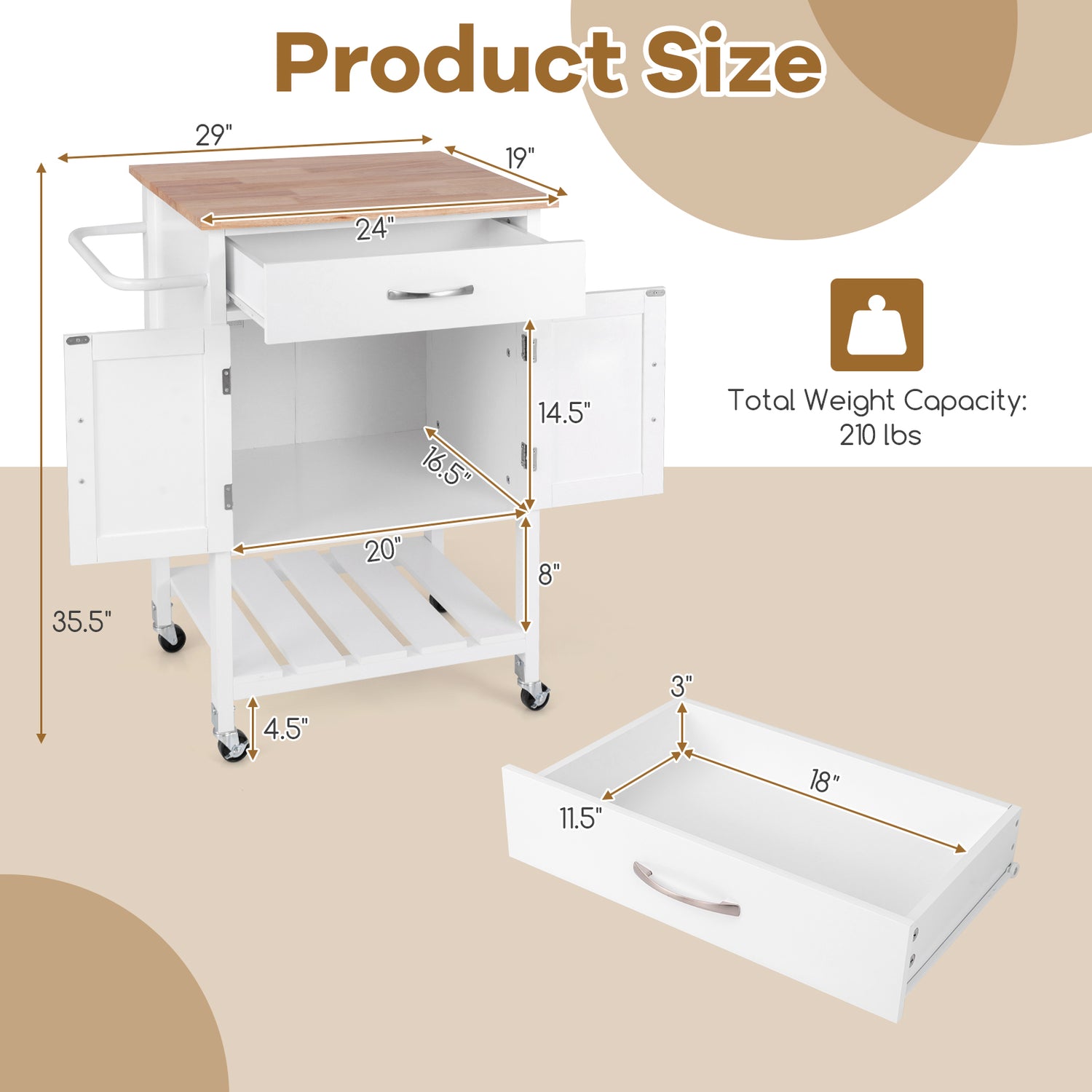 Rolling Kitchen Island Cart with Drawer and Towel Rack