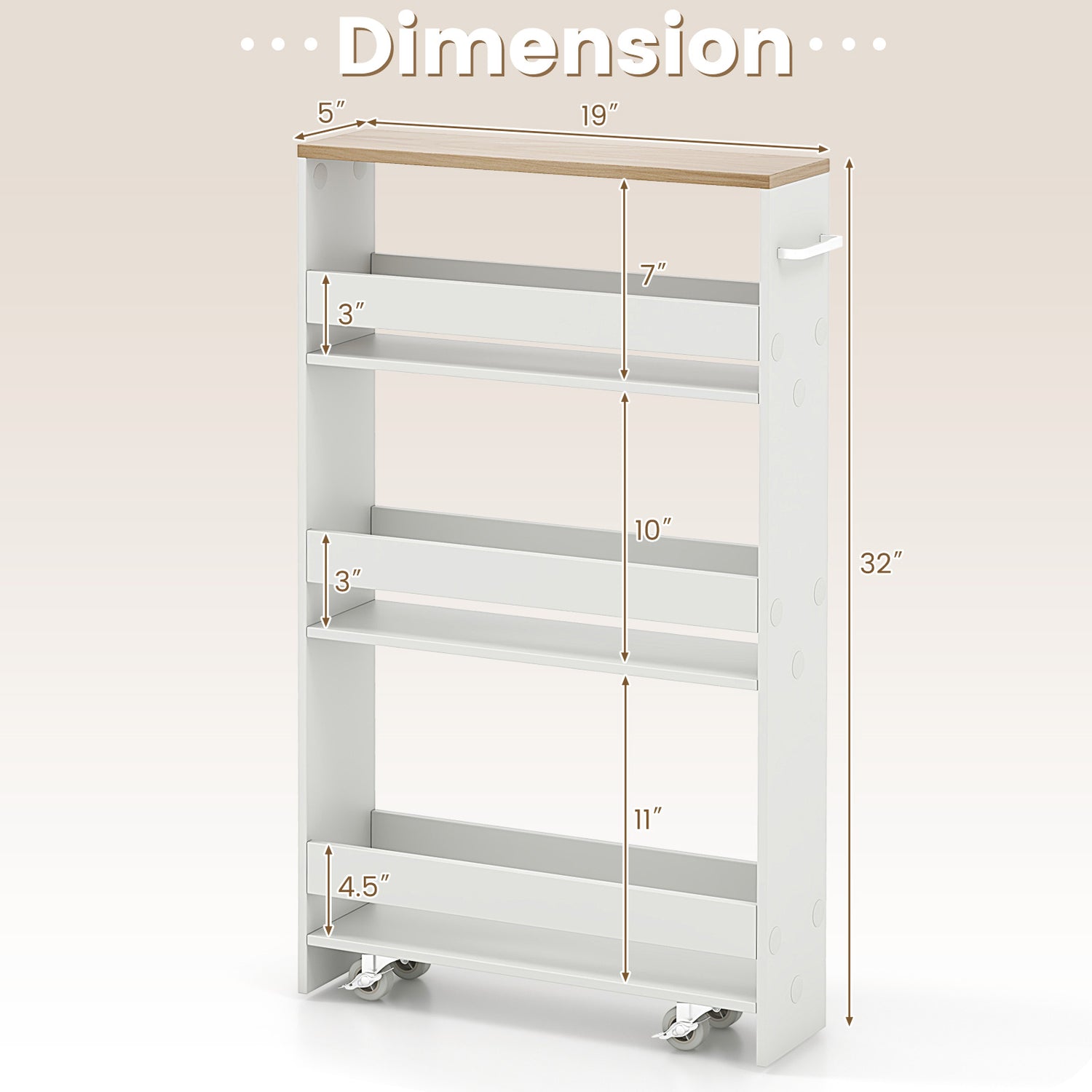 Narrow Mobile Serving Cart with Open Shelves for Kitchen Bathroom Living Room