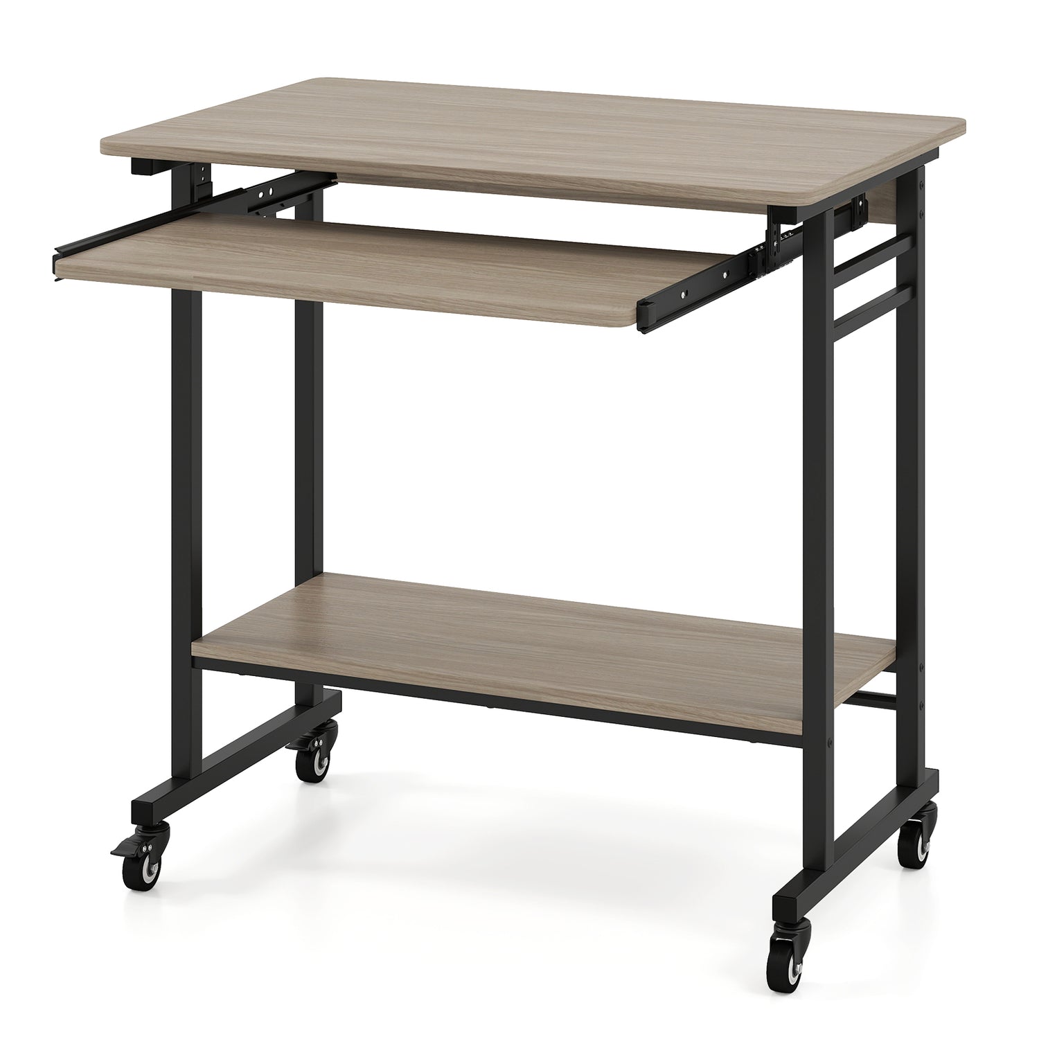 Rolling Laptop Table with Pull-out Keyboard Tray and Hooks