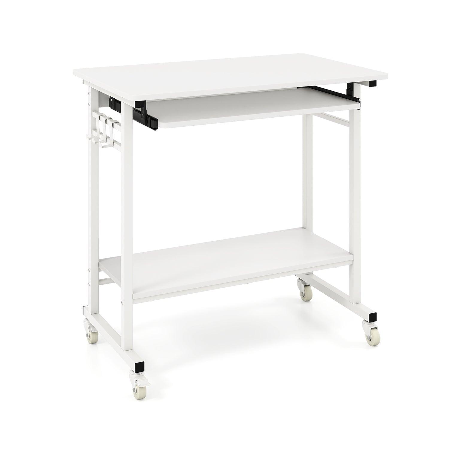 Rolling Laptop Table with Pull-out Keyboard Tray and Hooks