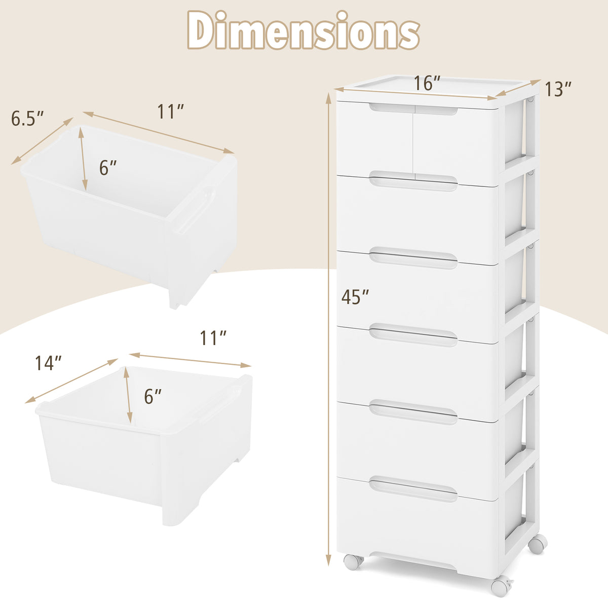 Rolling Storage Cabinet with Universal Wheels and 5/6/7 Drawers-5 Drawers