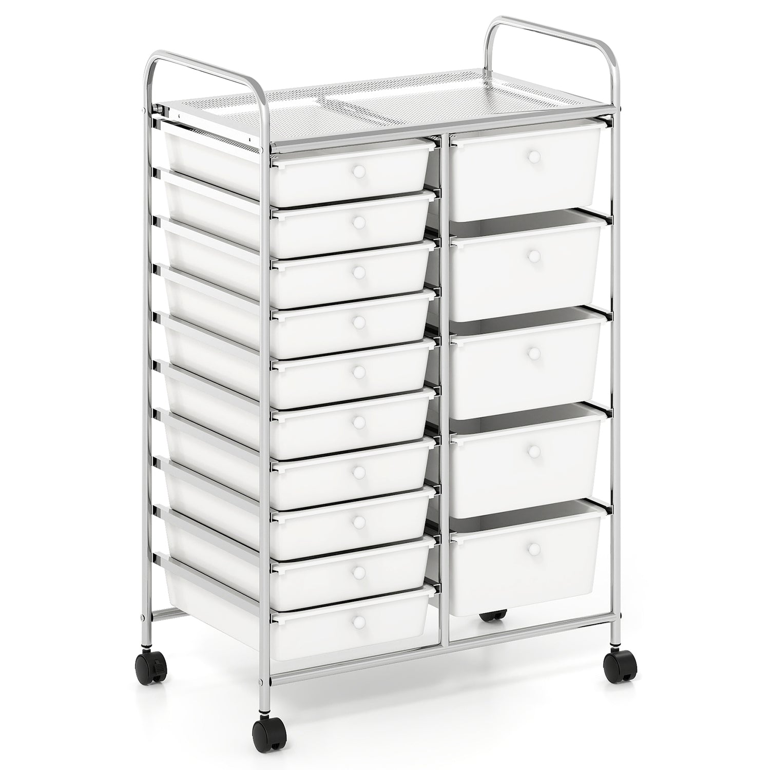 Rolling Storage Cart 15-Drawer Trolley with Chrome Plated Metal Frame
