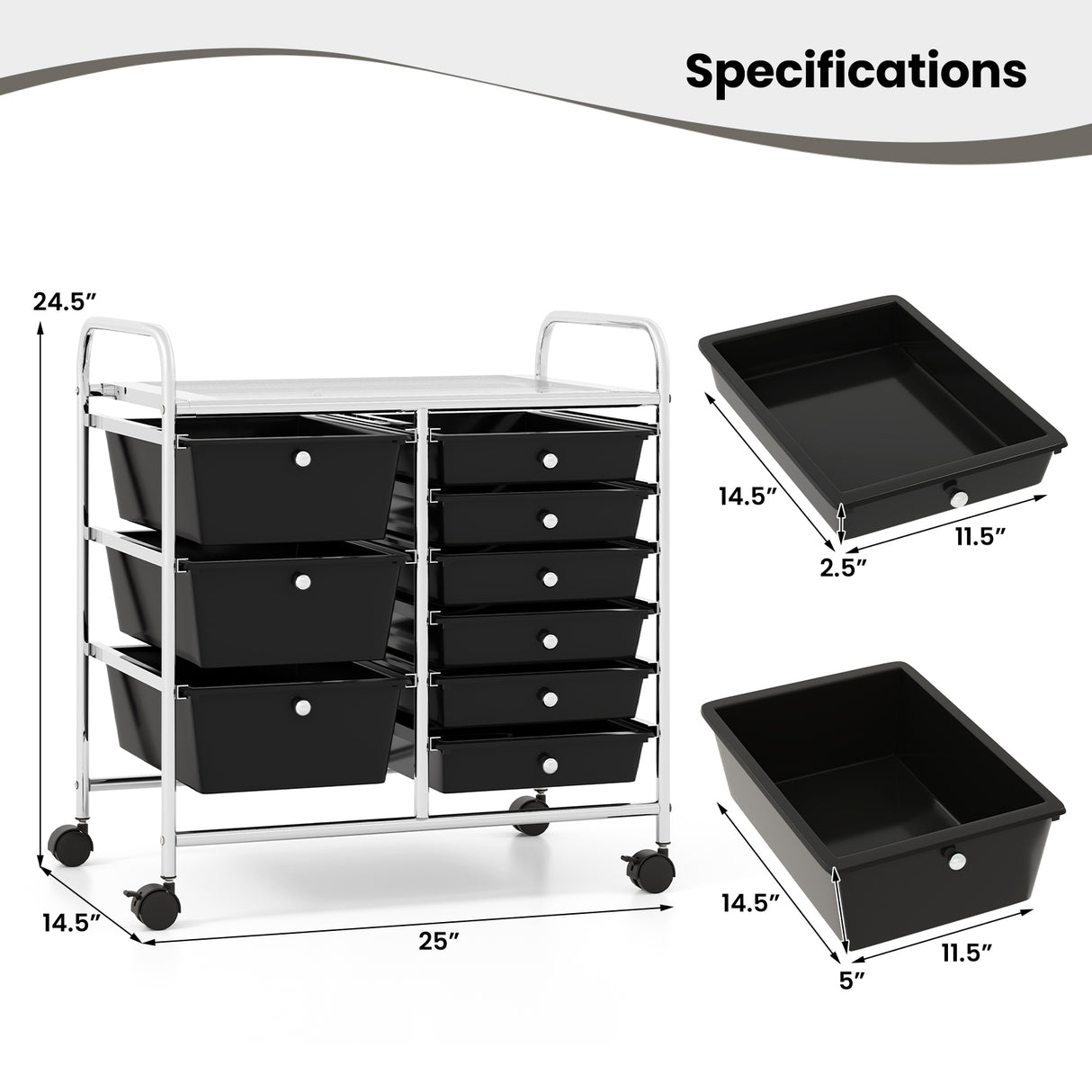 9-Drawer Rolling Storage Cart with Colorful Drawers and Metal Frame