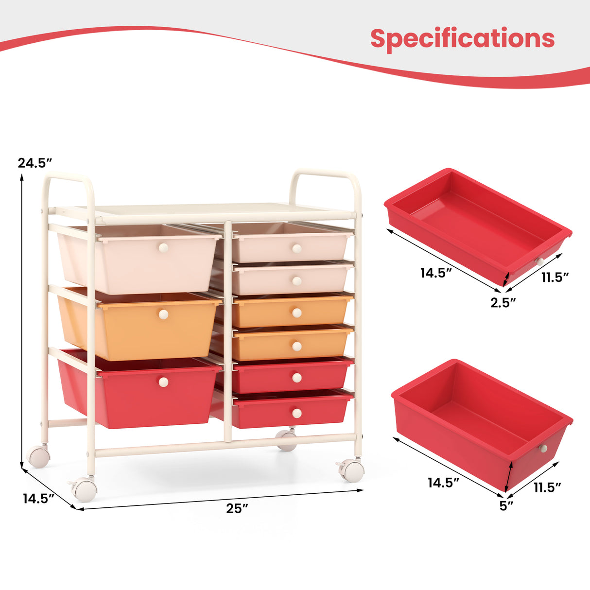 9-Drawer Rolling Storage Cart with Colorful Drawers and Metal Frame