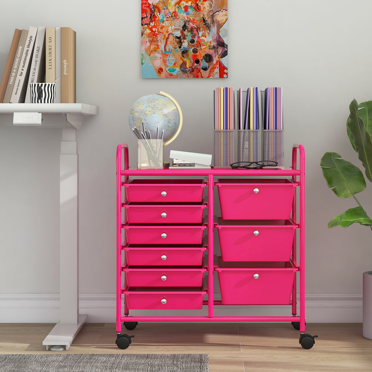 9-Drawer Rolling Storage Cart with Colorful Drawers and Metal Frame