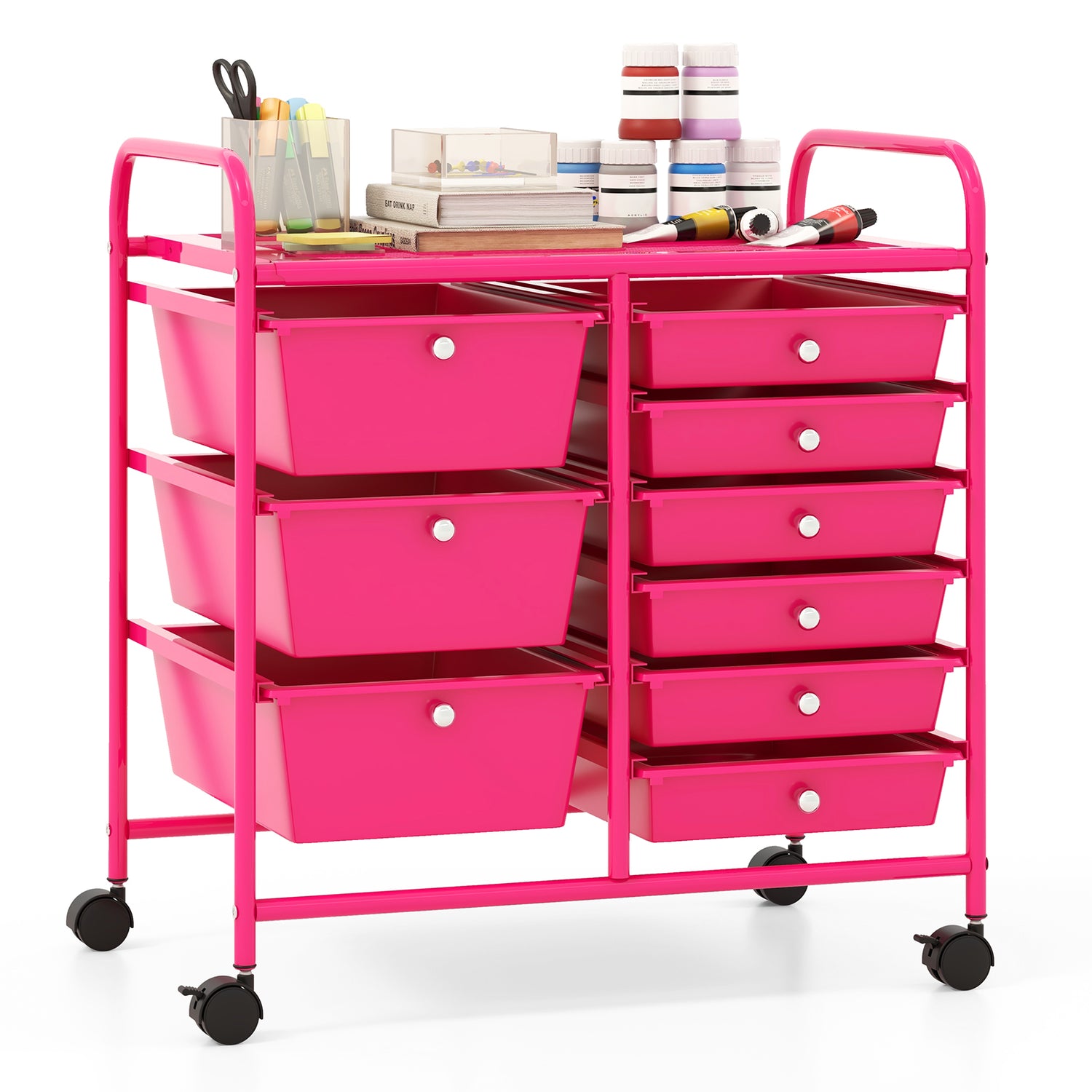 9-Drawer Rolling Storage Cart with Colorful Drawers and Metal Frame