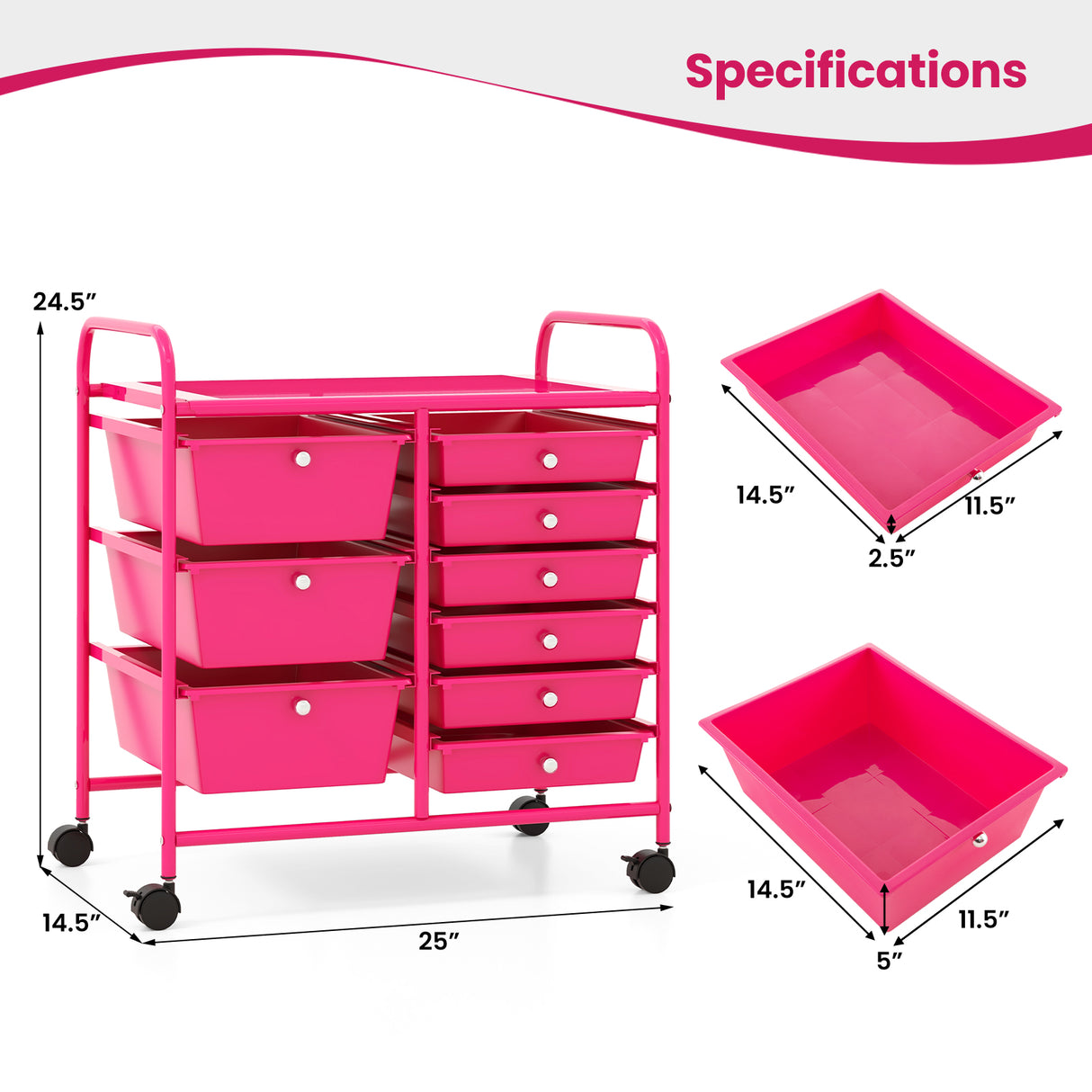 9-Drawer Rolling Storage Cart with Colorful Drawers and Metal Frame