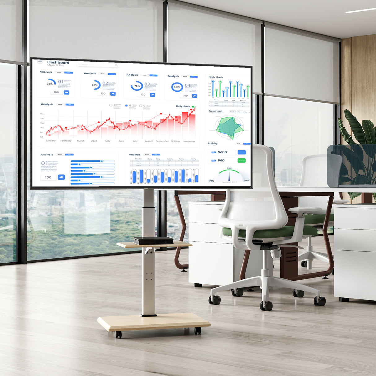 Rolling TV Stand on Wheels Mobile TV Cart for 32-75 Inch TVs Portable AV Cart