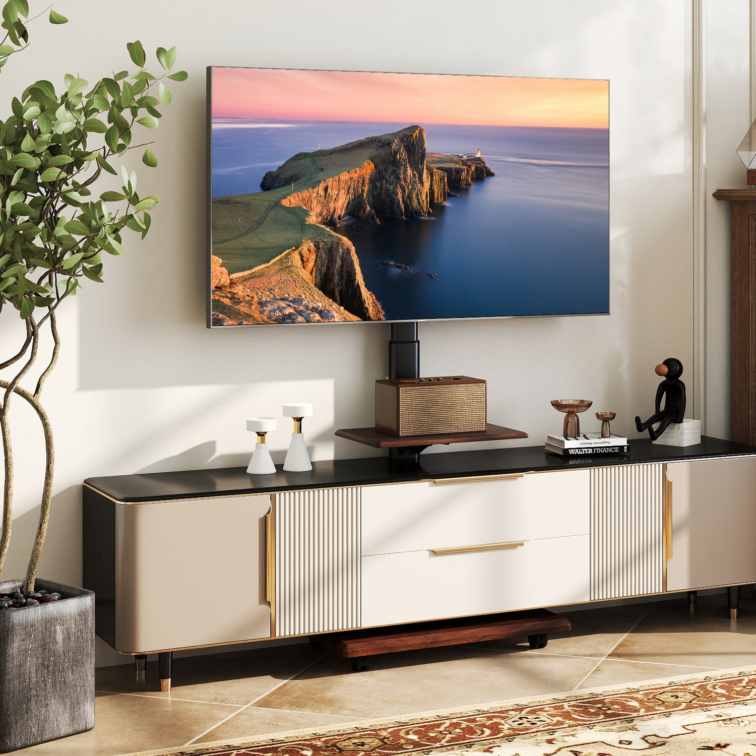 Rolling TV Stand on Wheels Mobile TV Cart for 32-75 Inch TVs Portable AV Cart