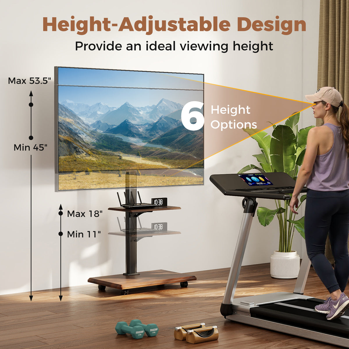Rolling TV Stand on Wheels Mobile TV Cart for 32-75 Inch TVs Portable AV Cart