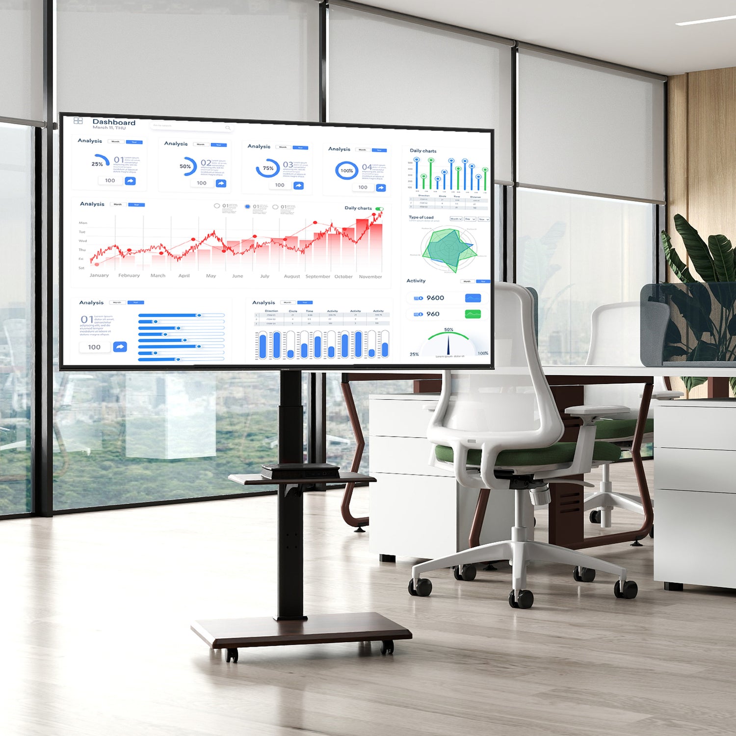 Rolling TV Stand on Wheels Mobile TV Cart for 32-75 Inch TVs Portable AV Cart