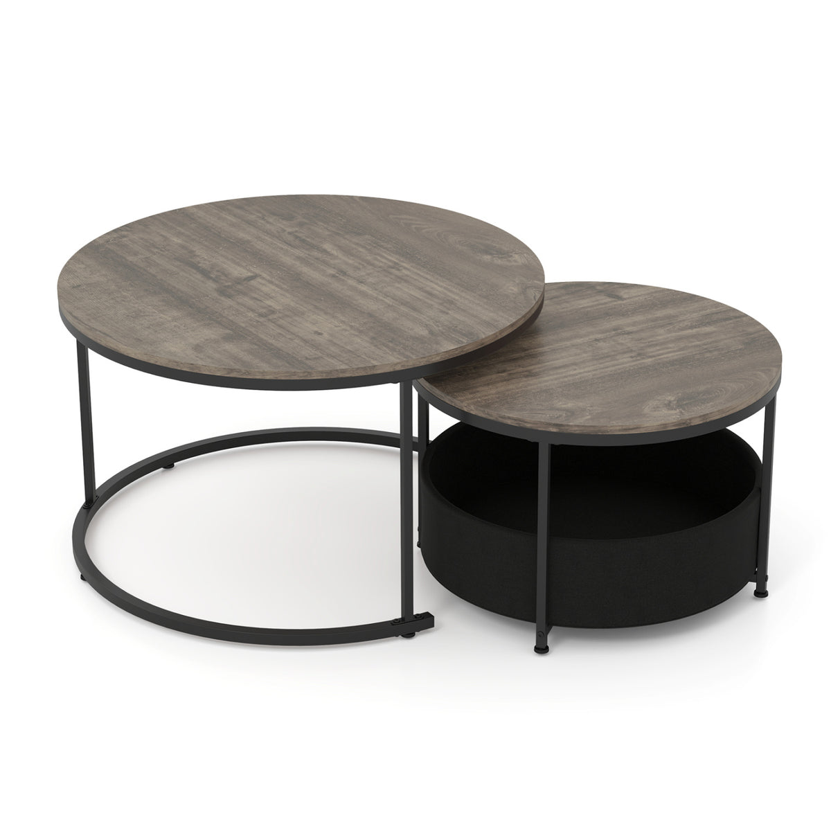 Round Coffee Table Set of 2 Circle Cocktail Table with Storage Basket