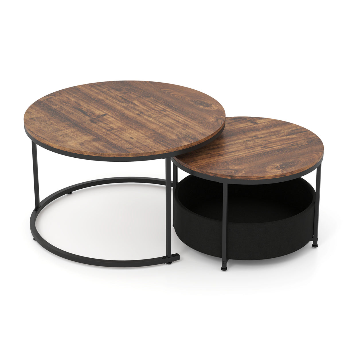 Round Coffee Table Set of 2 Circle Cocktail Table with Storage Basket