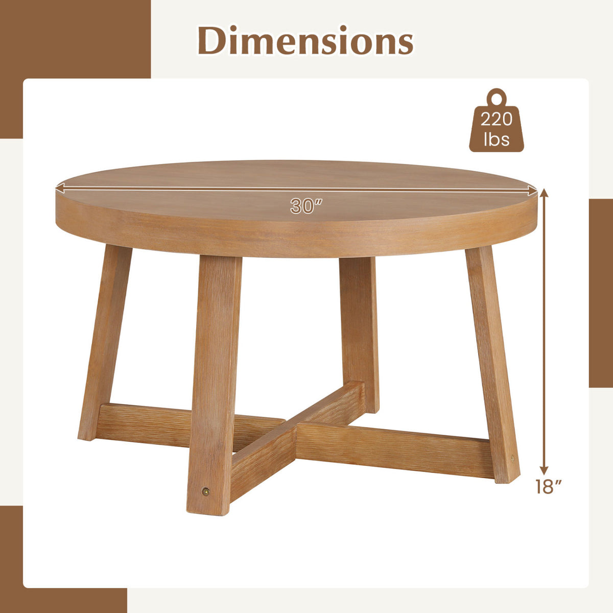 Round Coffee Table for Living Room 30 inch Farmhouse Accent Table with Study Rubber Wood Legs