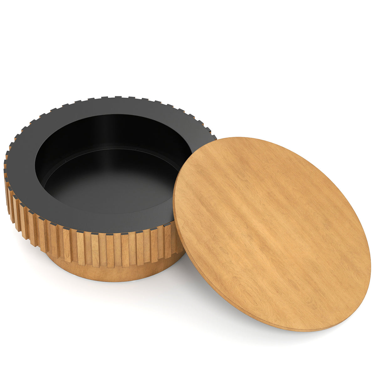 Round Coffee Table with Storage Modern Wooden Drum Coffee Table with Hidden Compartment