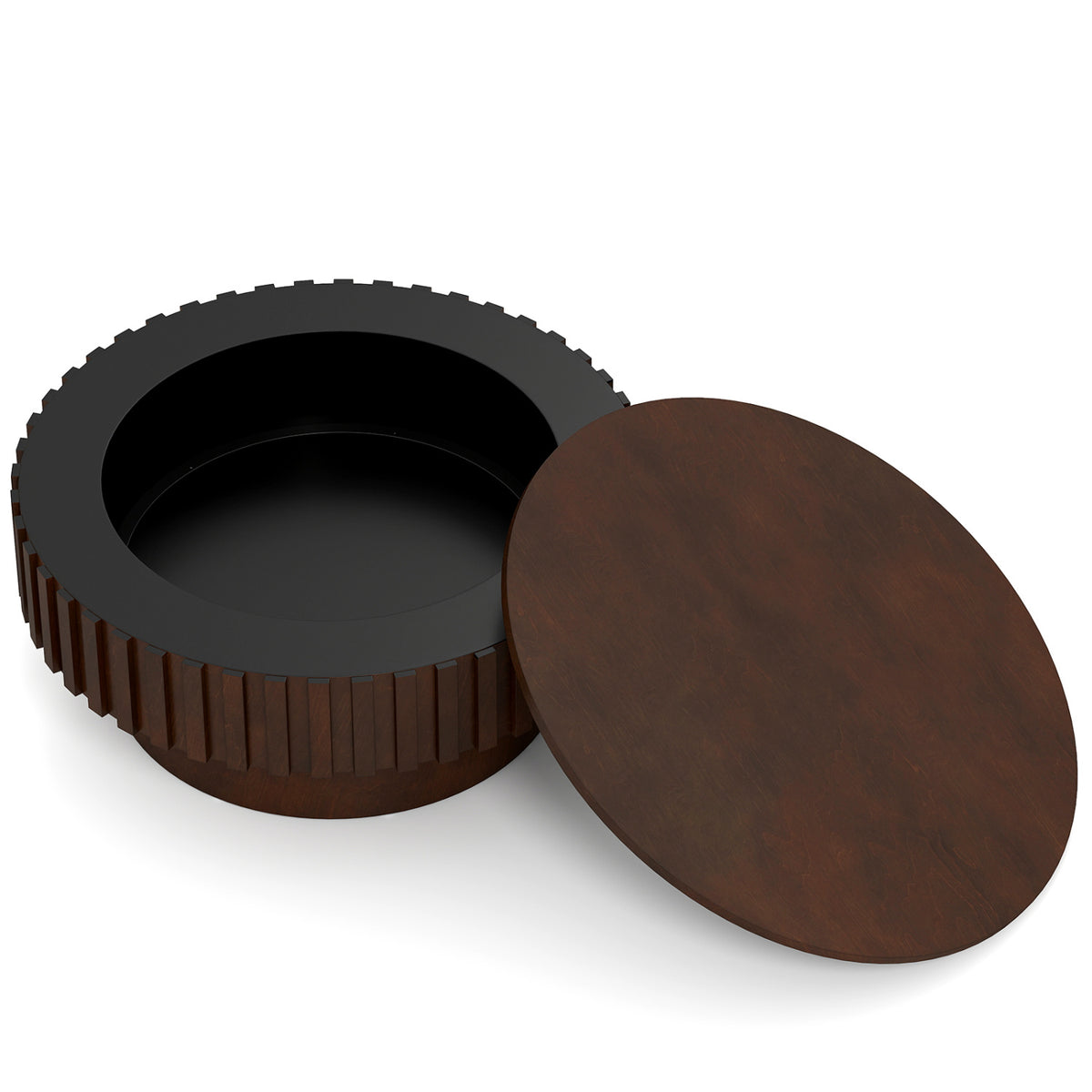 Round Coffee Table with Storage Modern Wooden Drum Coffee Table with Hidden Compartment