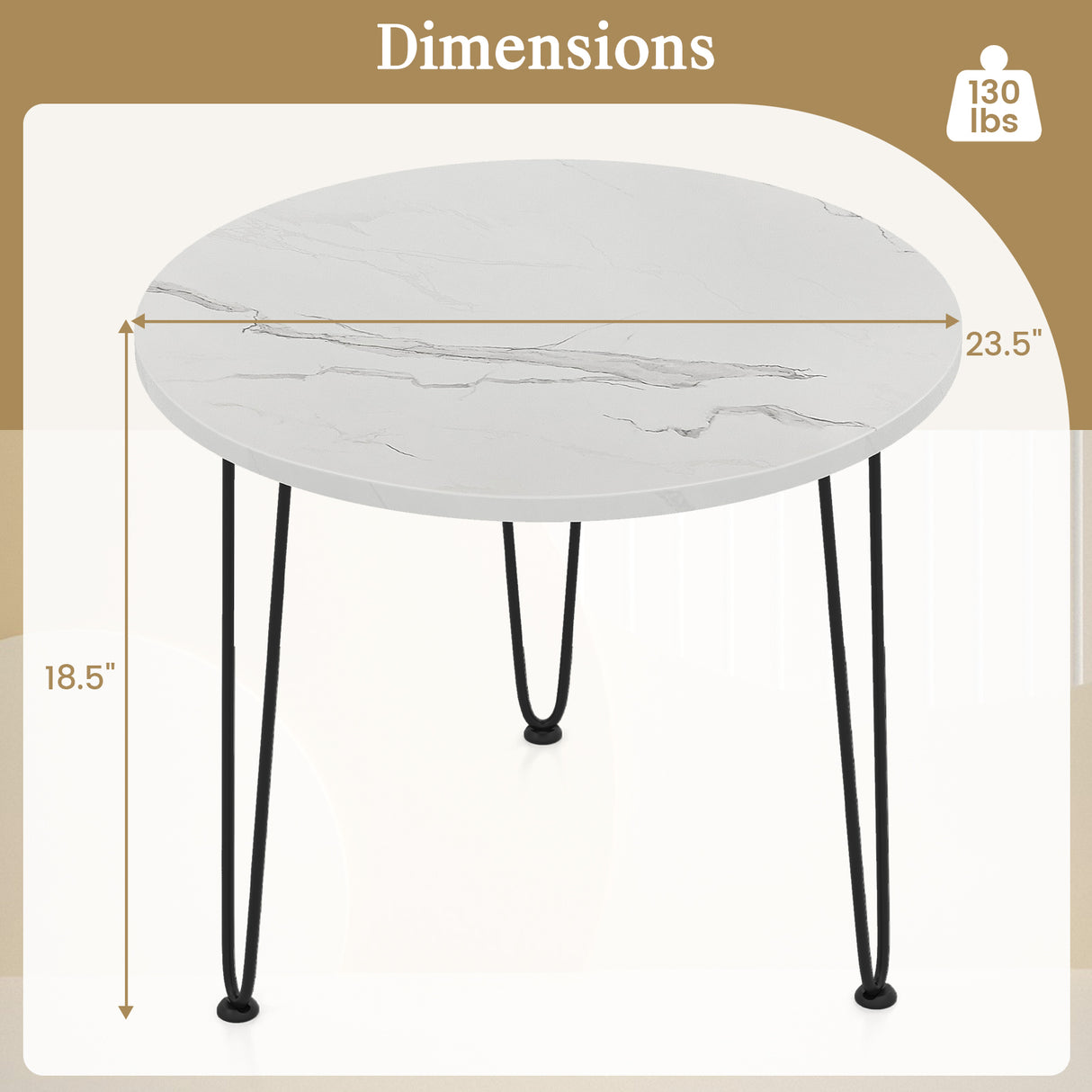 Round Coffee Table with Thickened Tabletop and Metal Tripod Legs