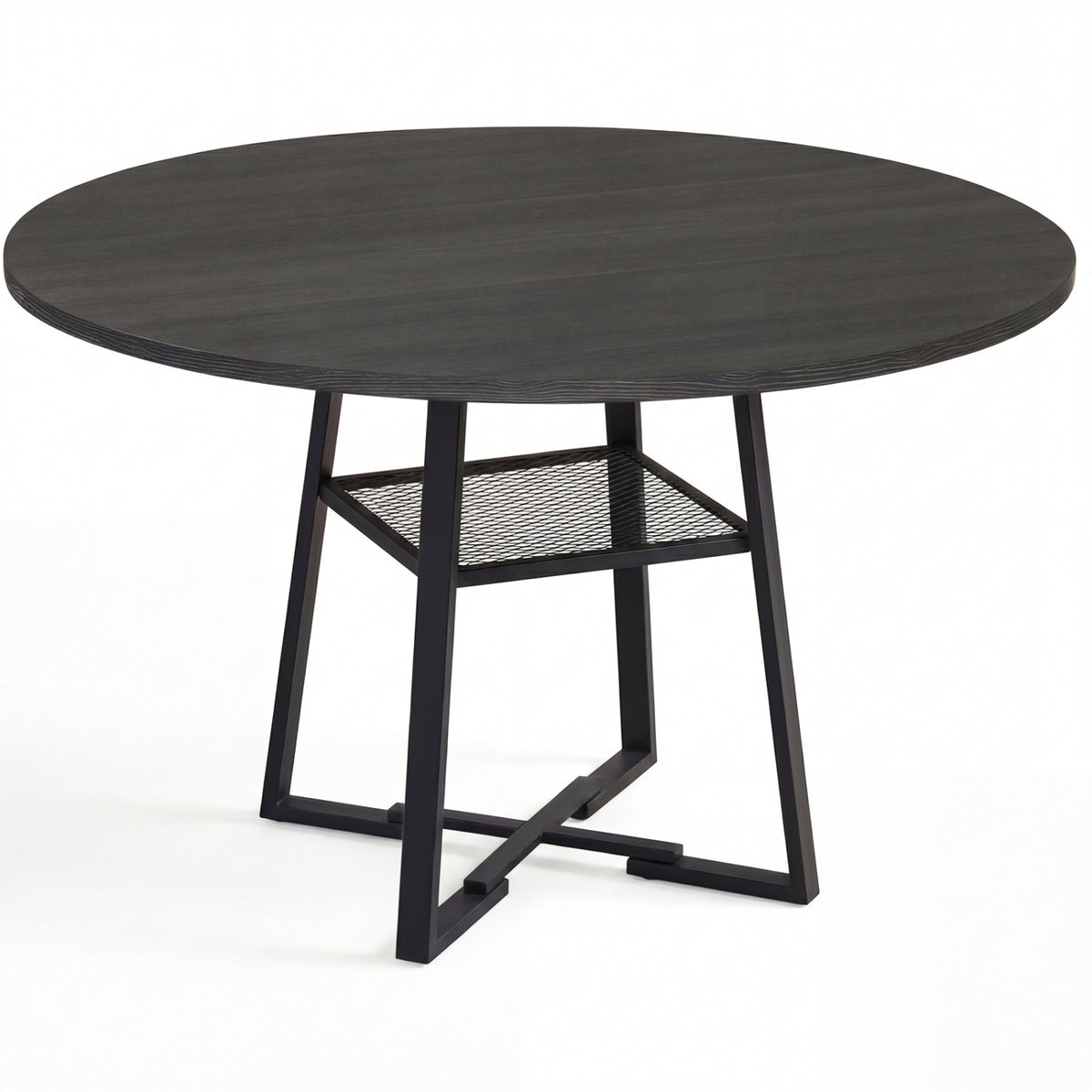 Round Dining Table for 4-6 with Storage Shelf and Metal Legs