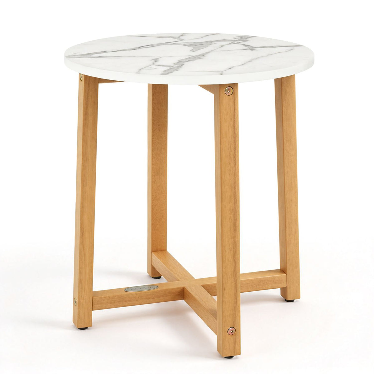 Round End Table with Faux Marble Top and Acacia Wood Legs-2/Legs-1 Pieces/piece