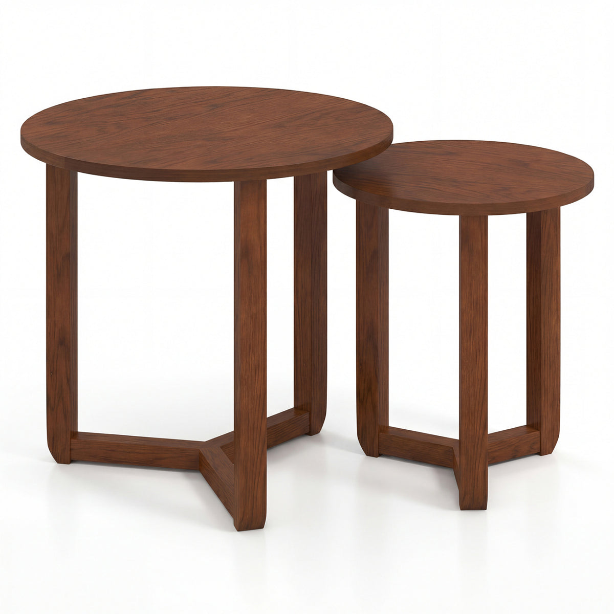 Round Nesting Coffee Table Set of 2 Wood Nesting End Tables with Thickened Top