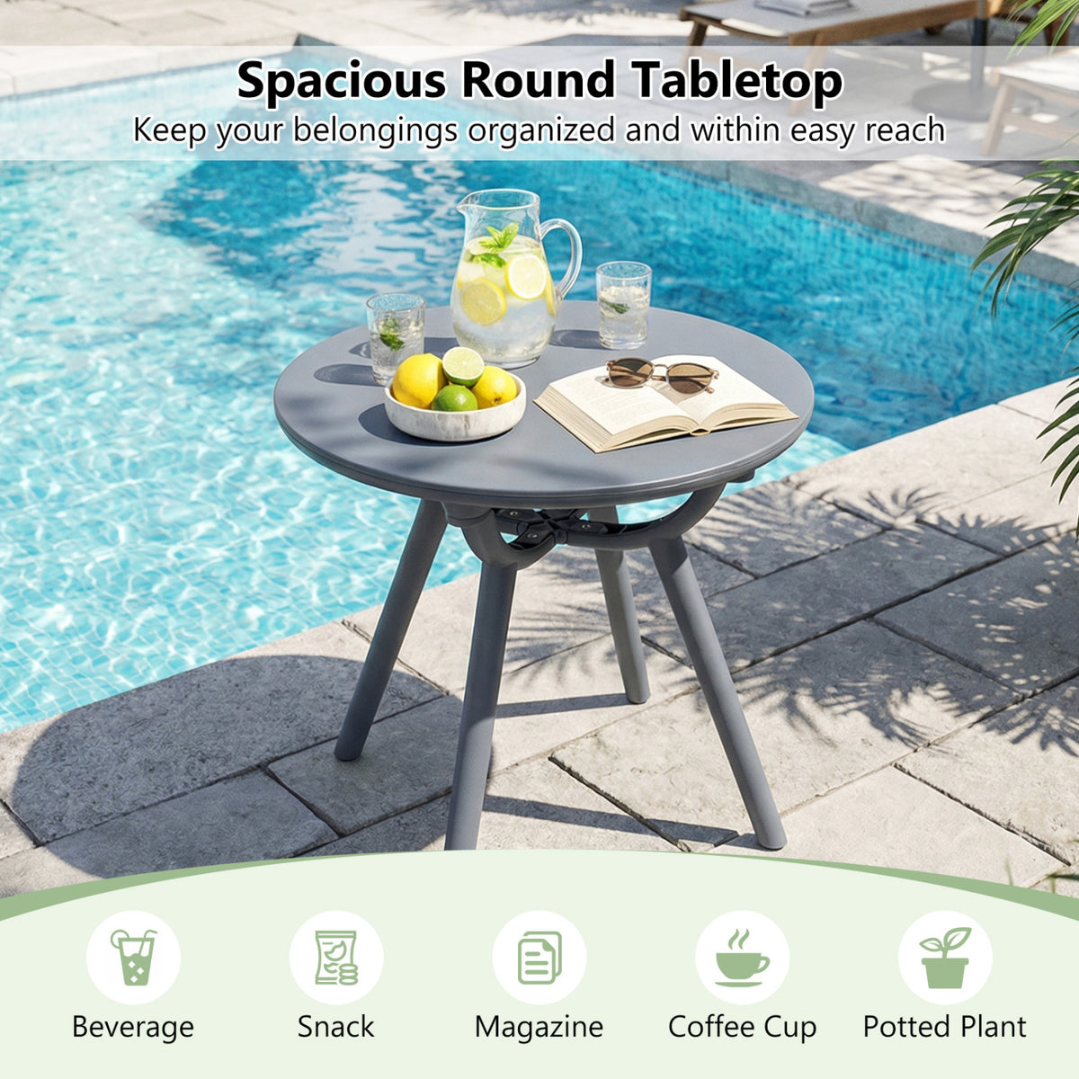 Round Patio Storage Side Table for Poolside and Balcony-set of 2
