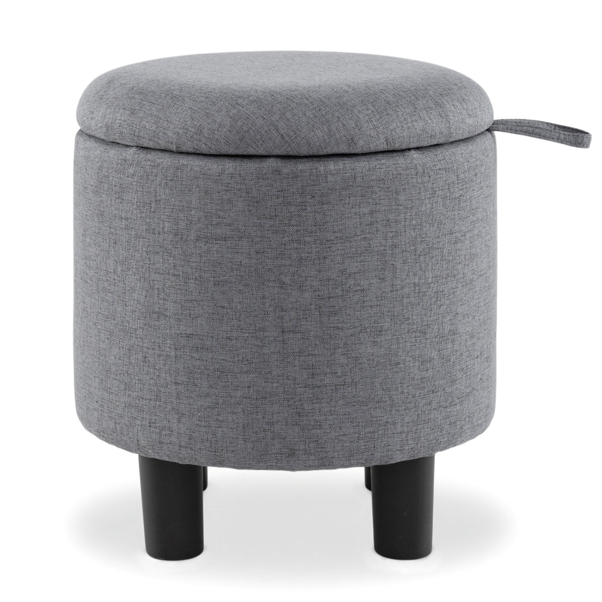 Round Storage Ottoman Linen Fabric Upholstered Footrest Stool
