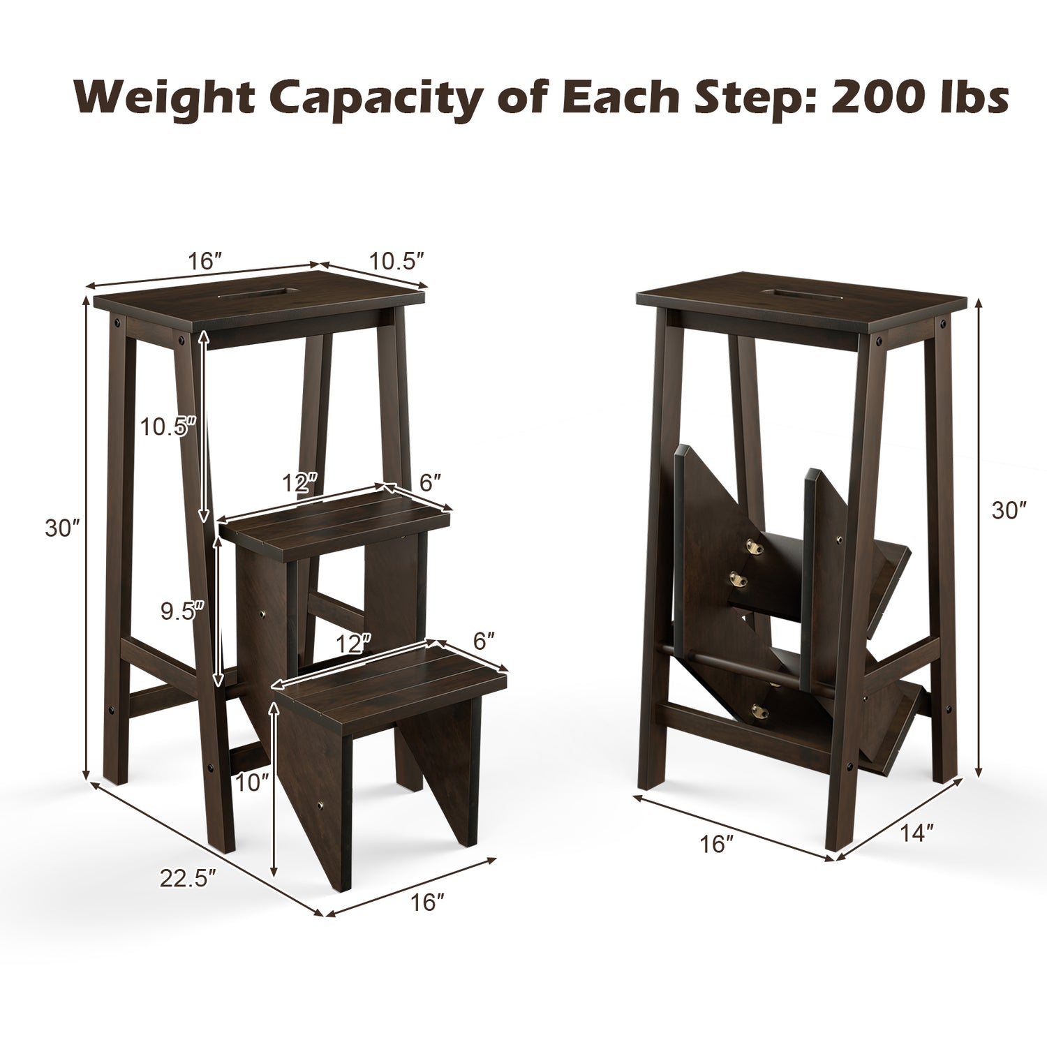 3 Tier Step Stool 3 in 1 Folding Ladder Bench