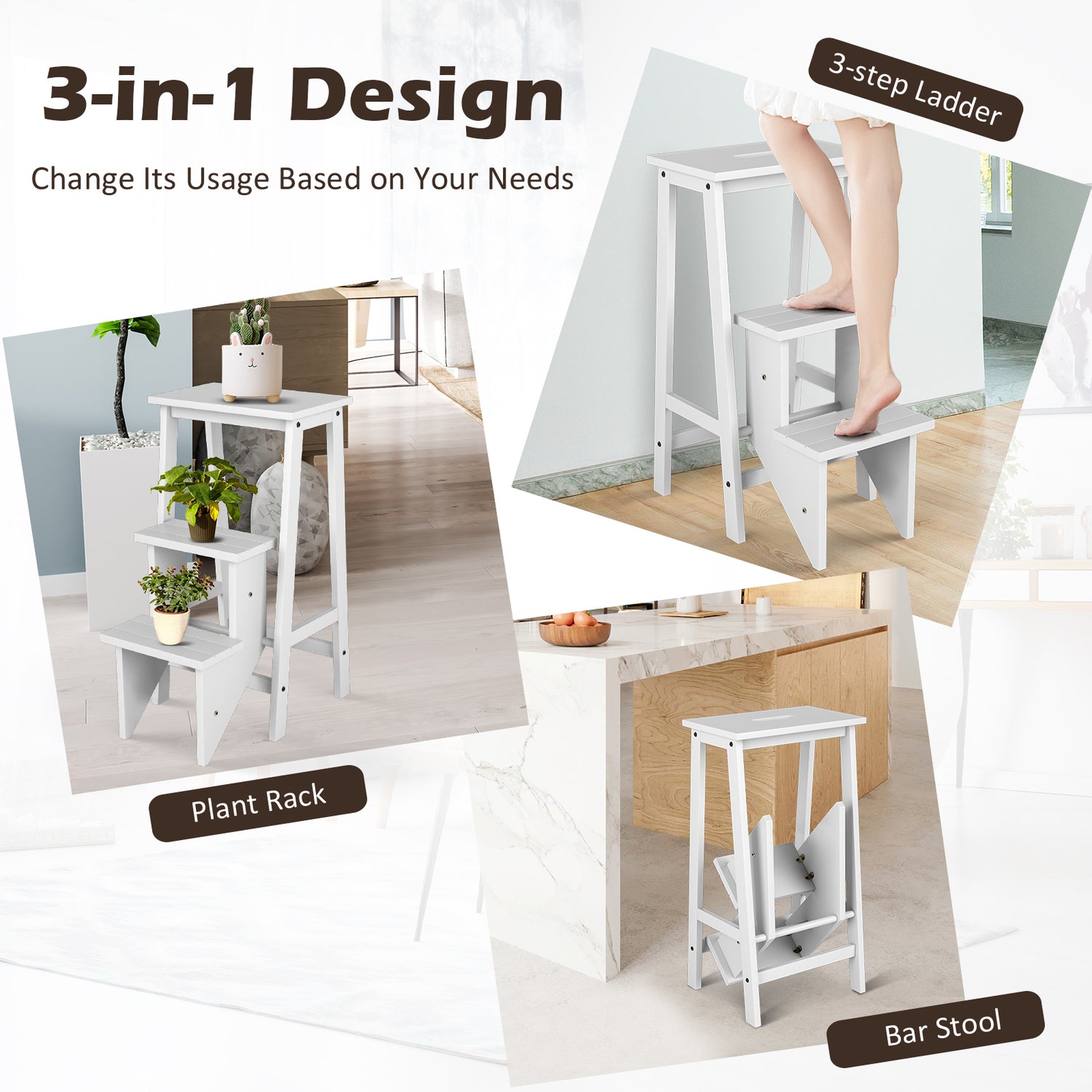 3 Tier Step Stool 3 in 1 Folding Ladder Bench
