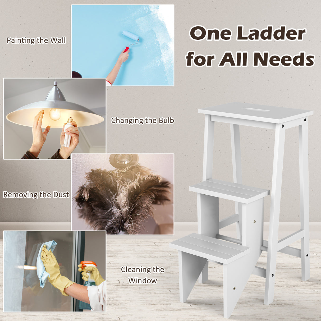 3 Tier Step Stool 3 in 1 Folding Ladder Bench