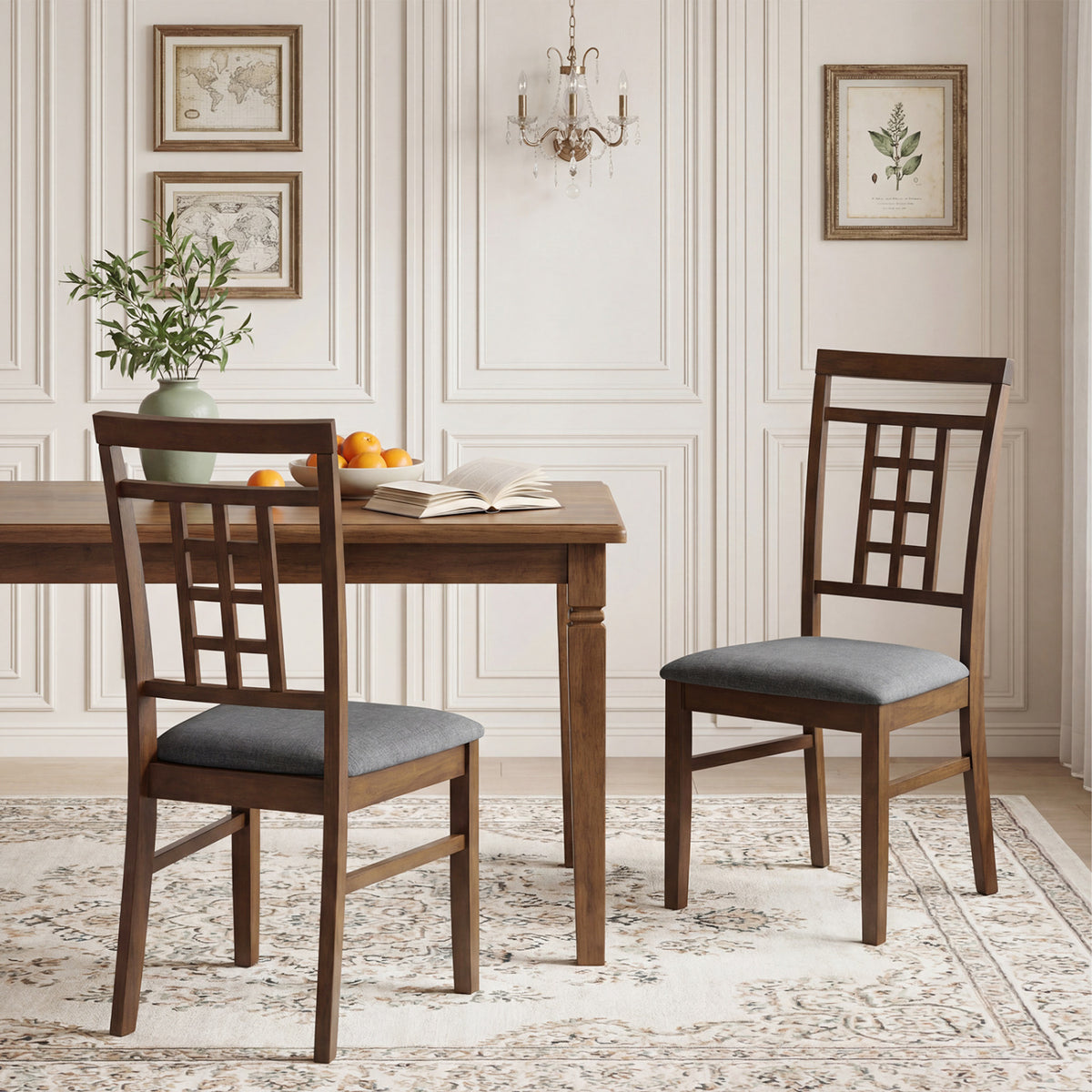 Rubber Wood Dining Chairs Set of 4 with Lattice Back-Brown