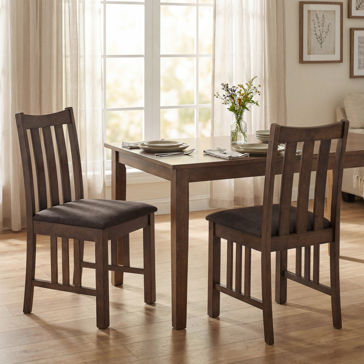 Rubber Wood Dining Chairs Side Chairs Set of 4 with Slat Back-Brown