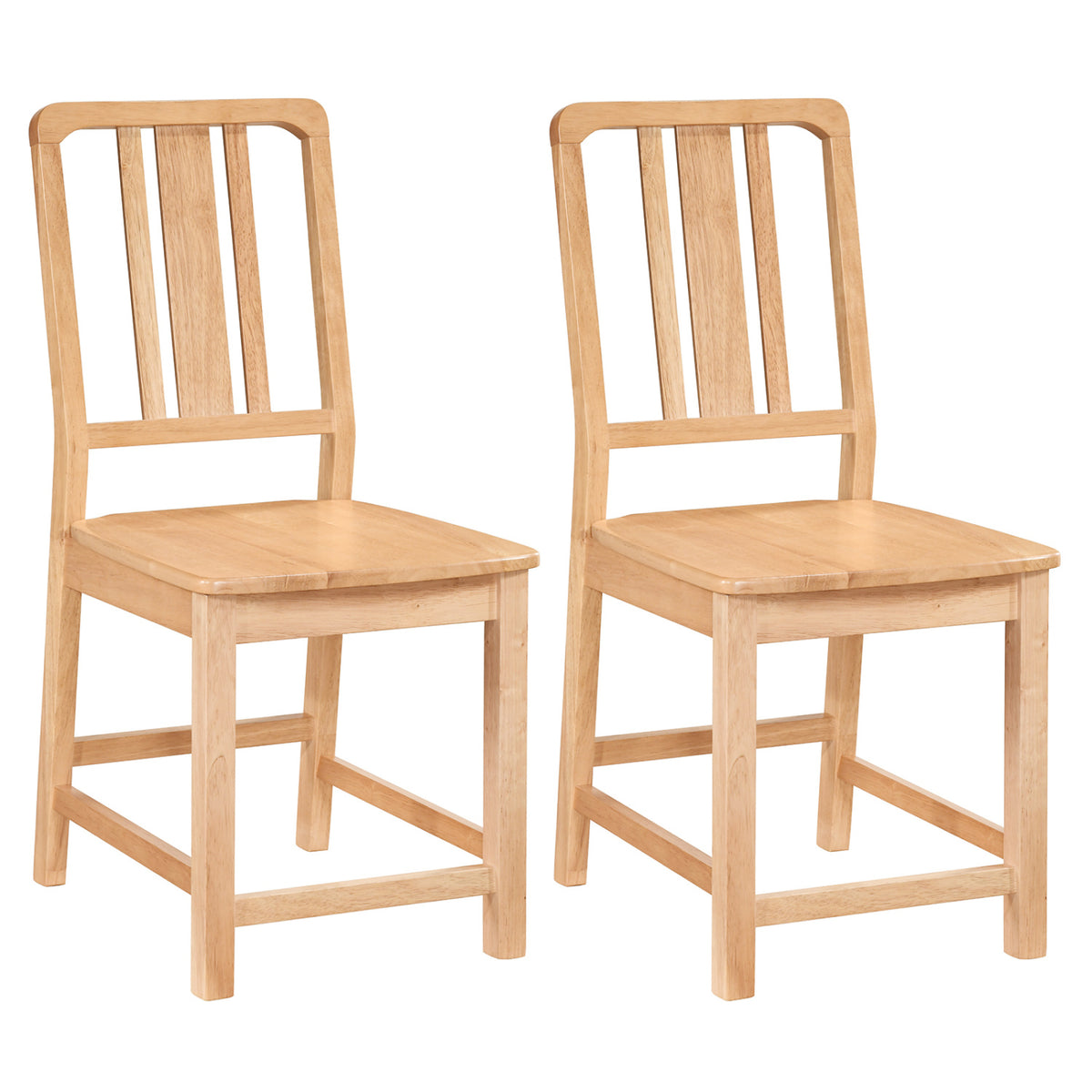 Rubber Wood Dining Chairs Set of 2 with Hollowed Backrest-Natural