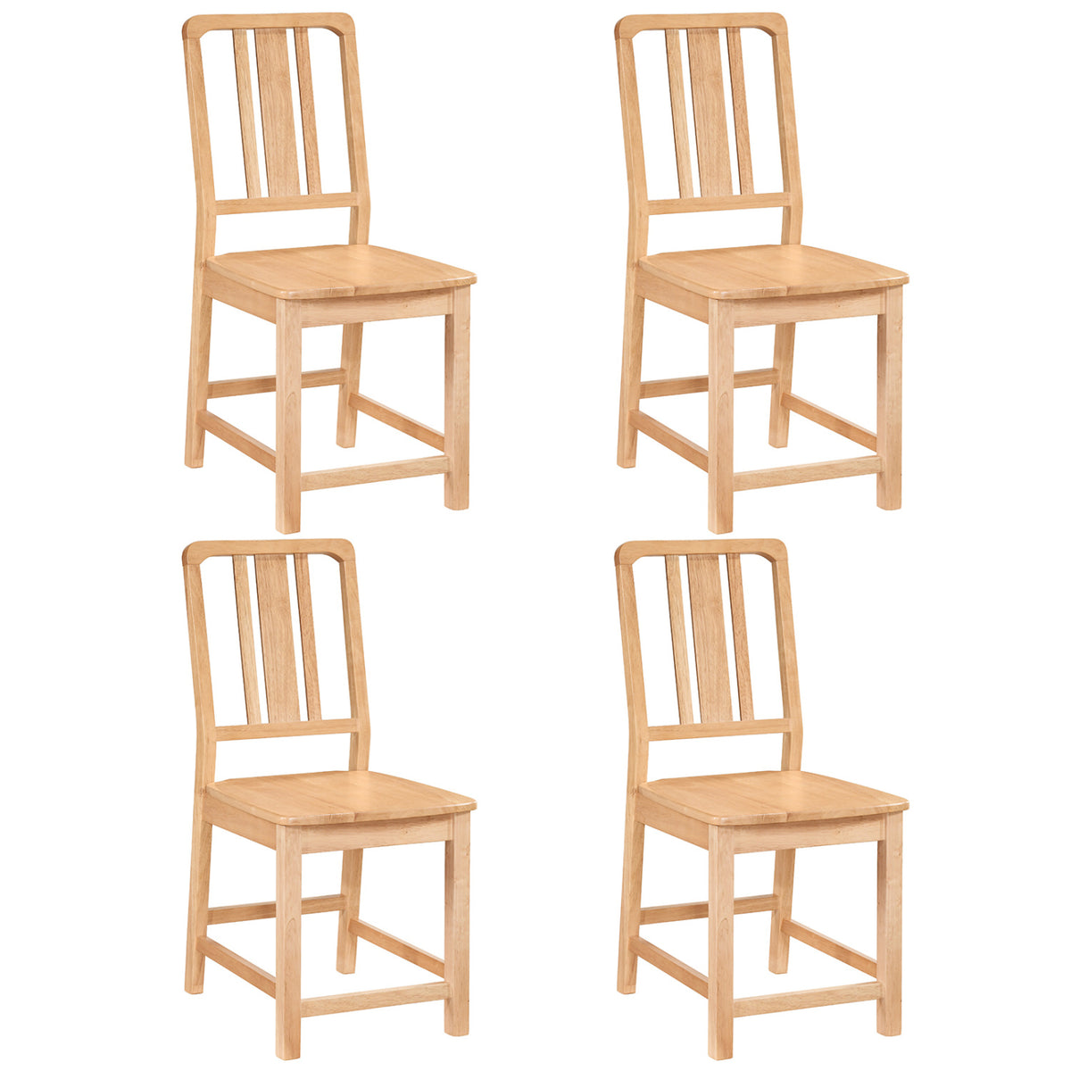Rubber Wood Dining Chairs Set of 4 with Hollowed Backrest-Natural