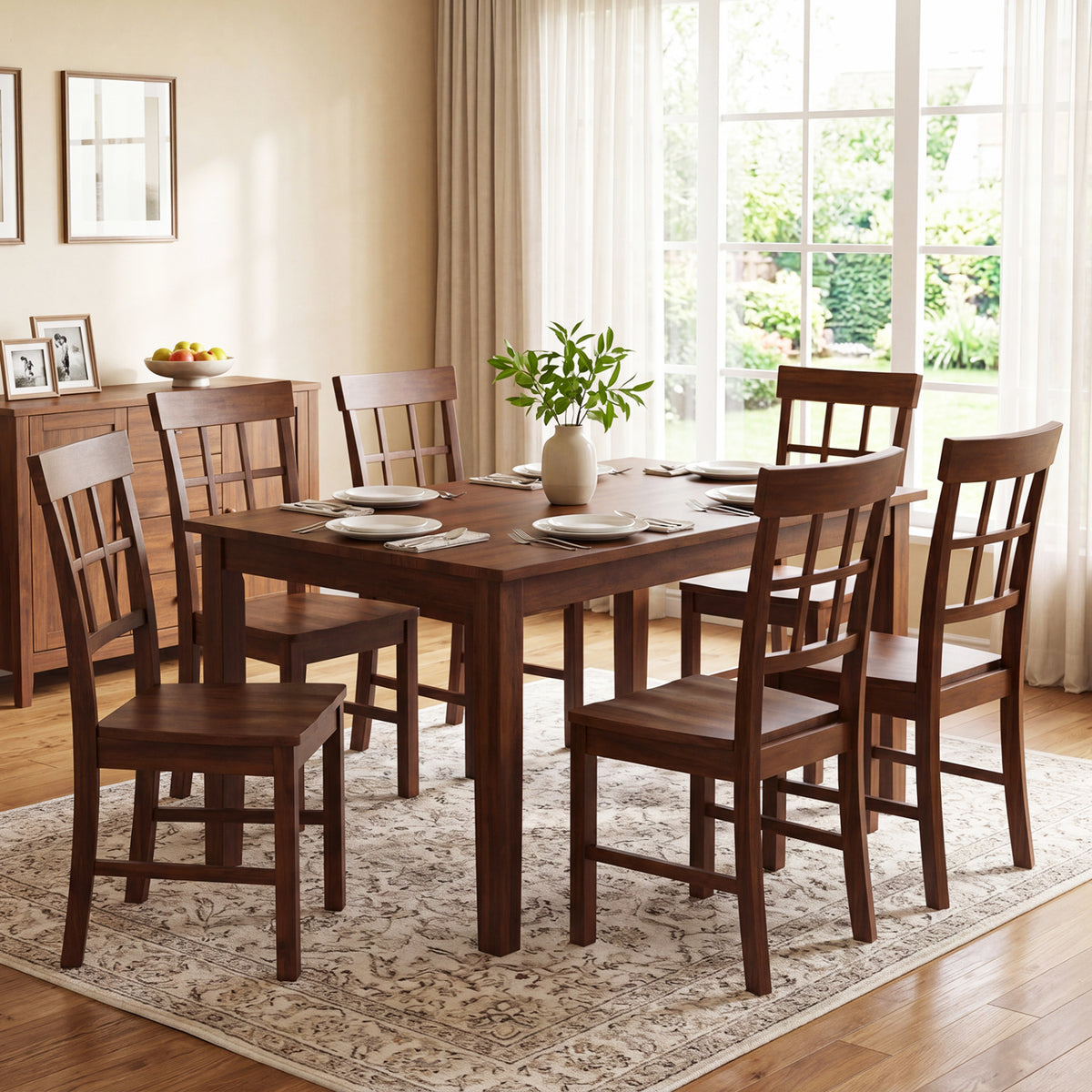 Rubber Wood Dining Chairs Set of 4 with High Backrests-Brown