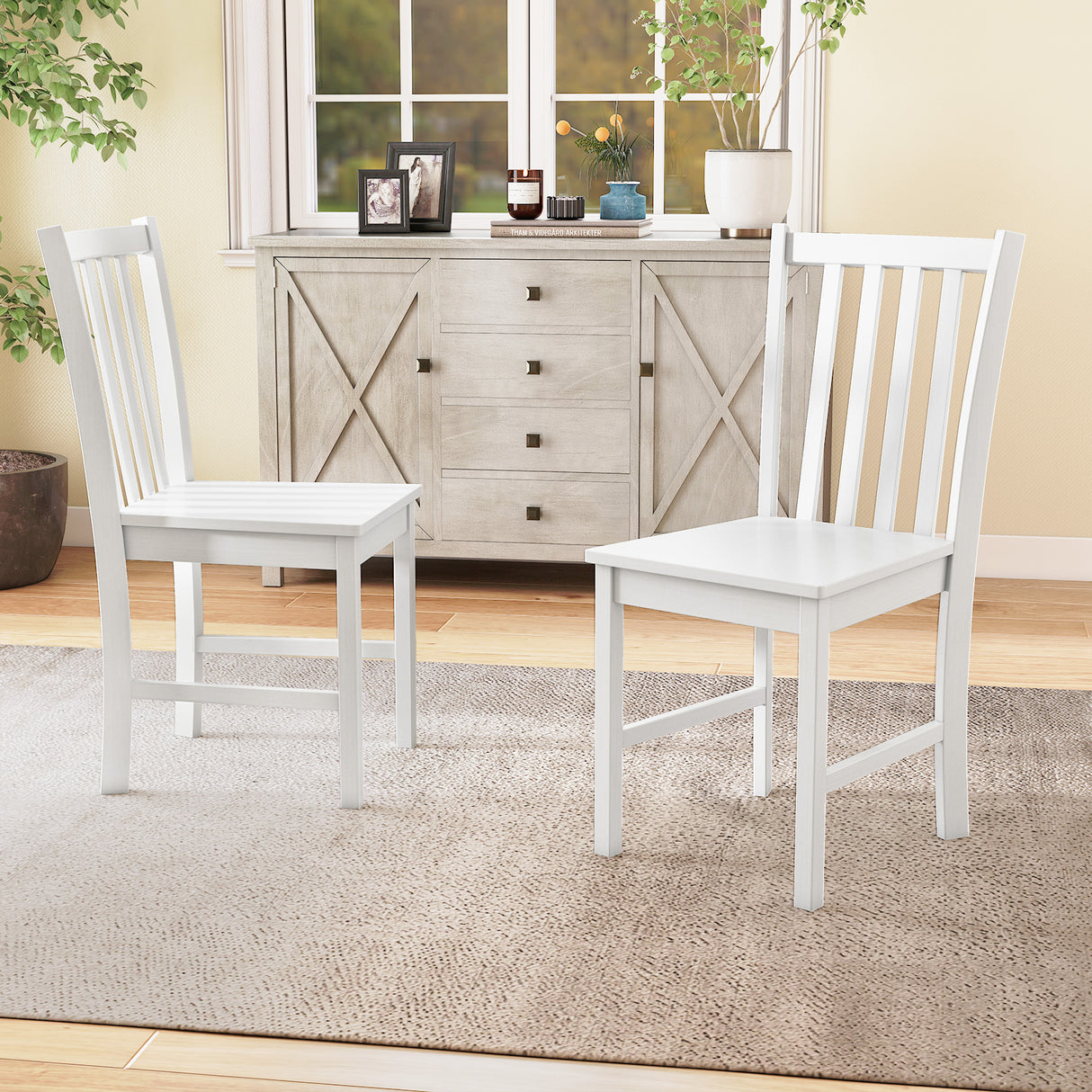 Rustic Dining Chairs Set of 2 Wooden Kitchen Chairs with Slat Tilt Backrest