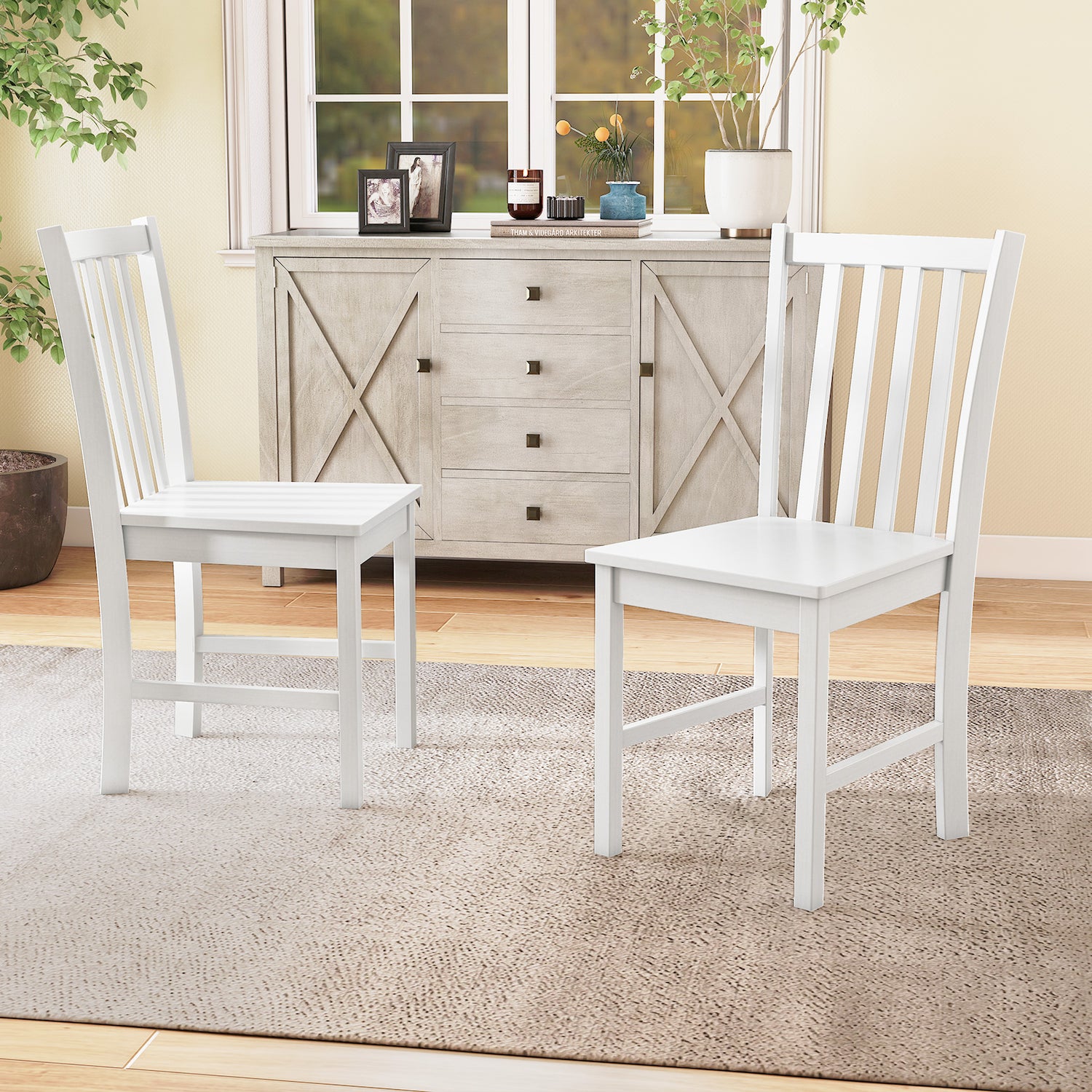 Rustic Dining Chairs Set of 2 Wooden Kitchen Chairs with Slat Tilt Backrest