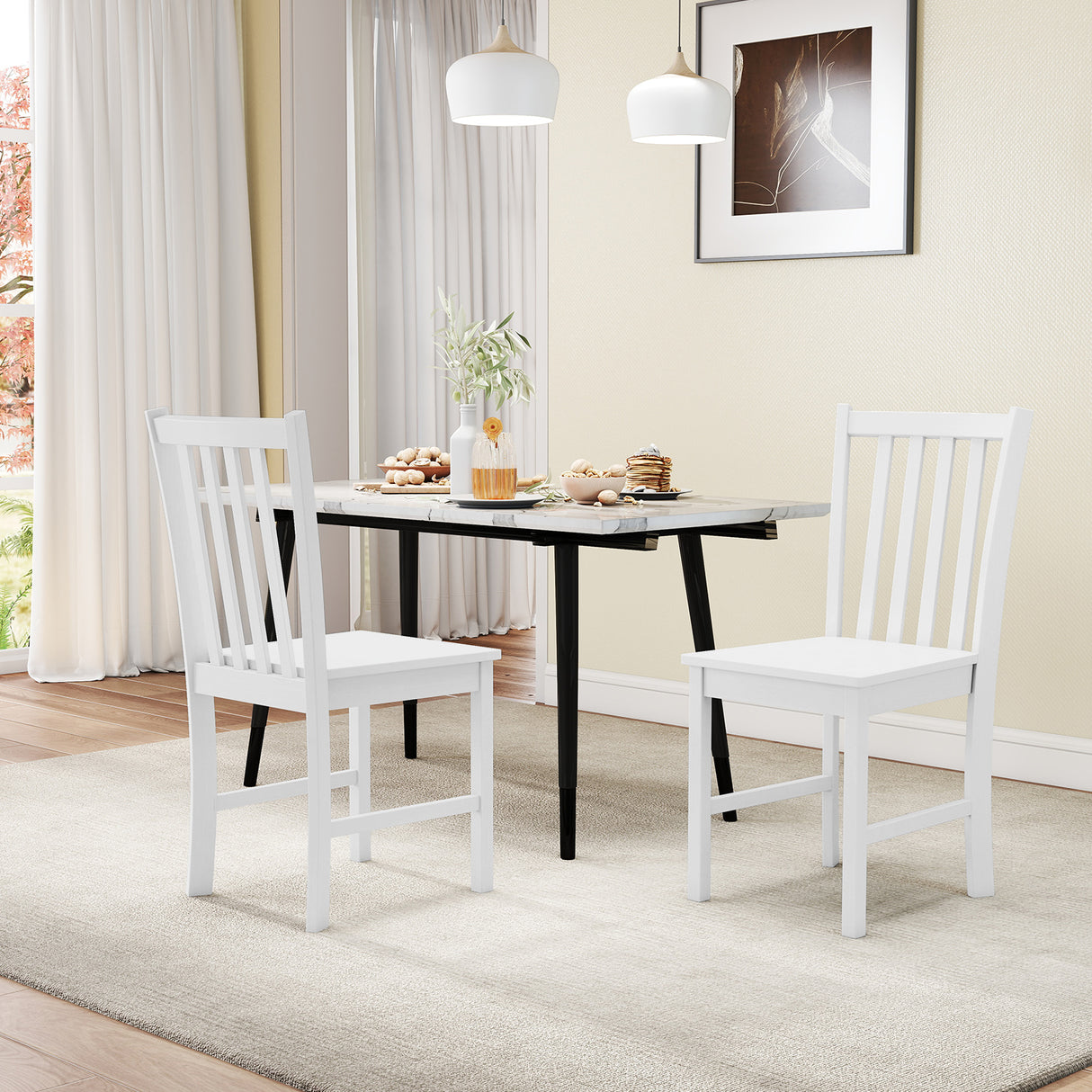 Rustic Dining Chairs Set of 2 Wooden Kitchen Chairs with Slat Tilt Backrest