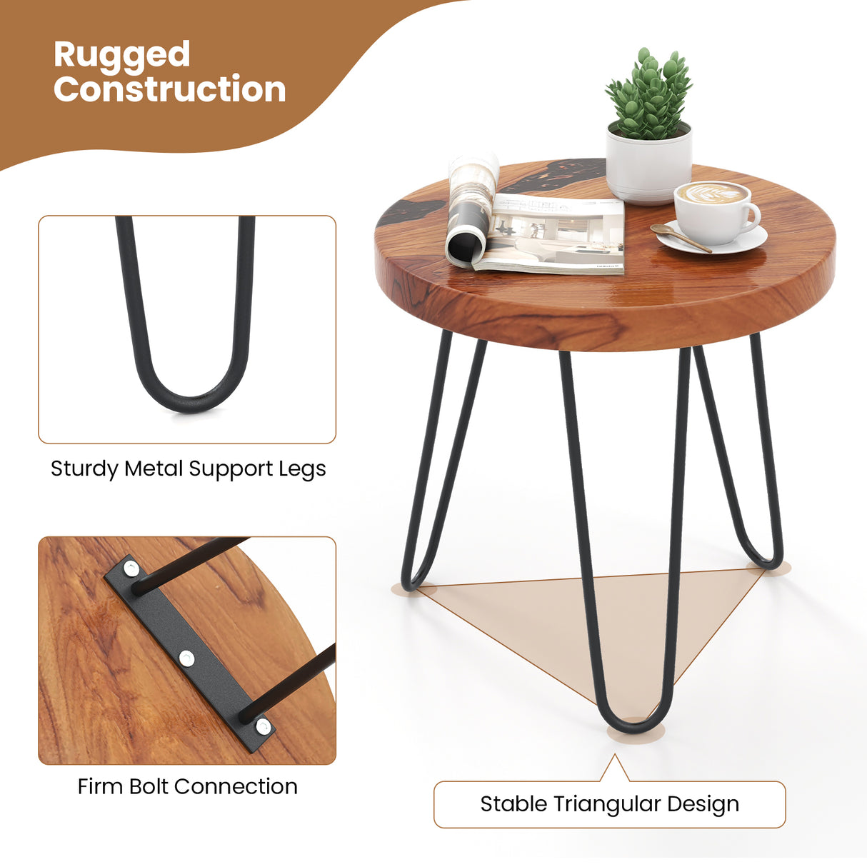 Rustic Round Solid Teak Wood Live Edge Outdoor Side End Table for Patio