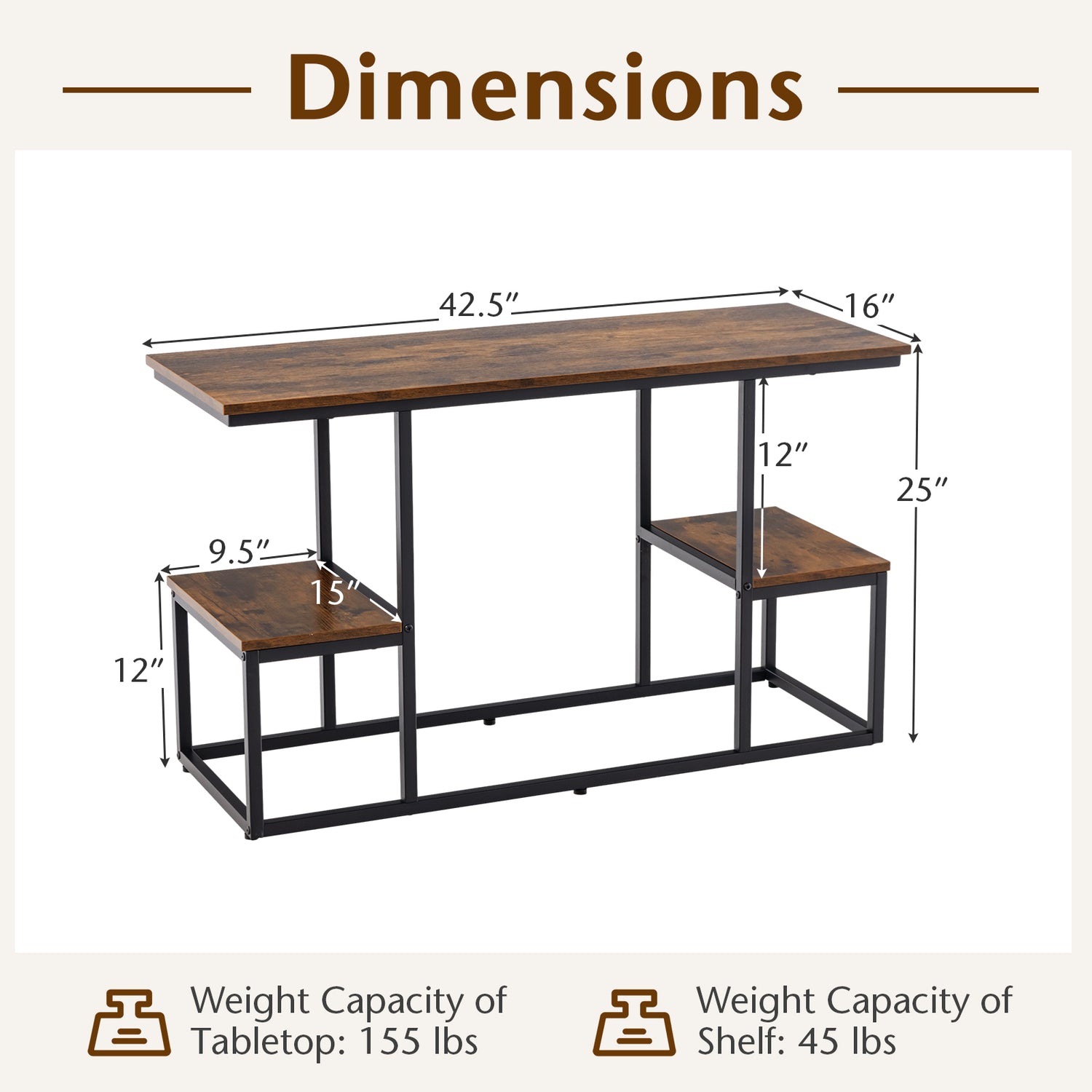 Rustic TV Console Table for 50 Inches TVs-Rustic Brown