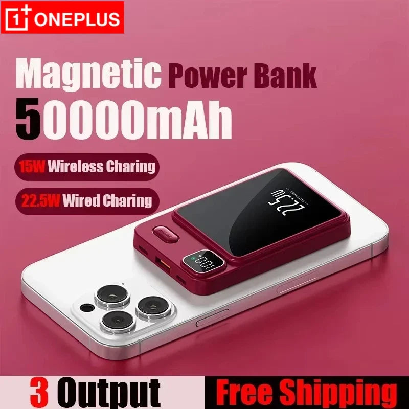 OnePlus 50000mAh Magnetic Wireless Charger Power Bank External Battery Fast Charging PowerBank For Android iPhone 15 16 Xiaomi