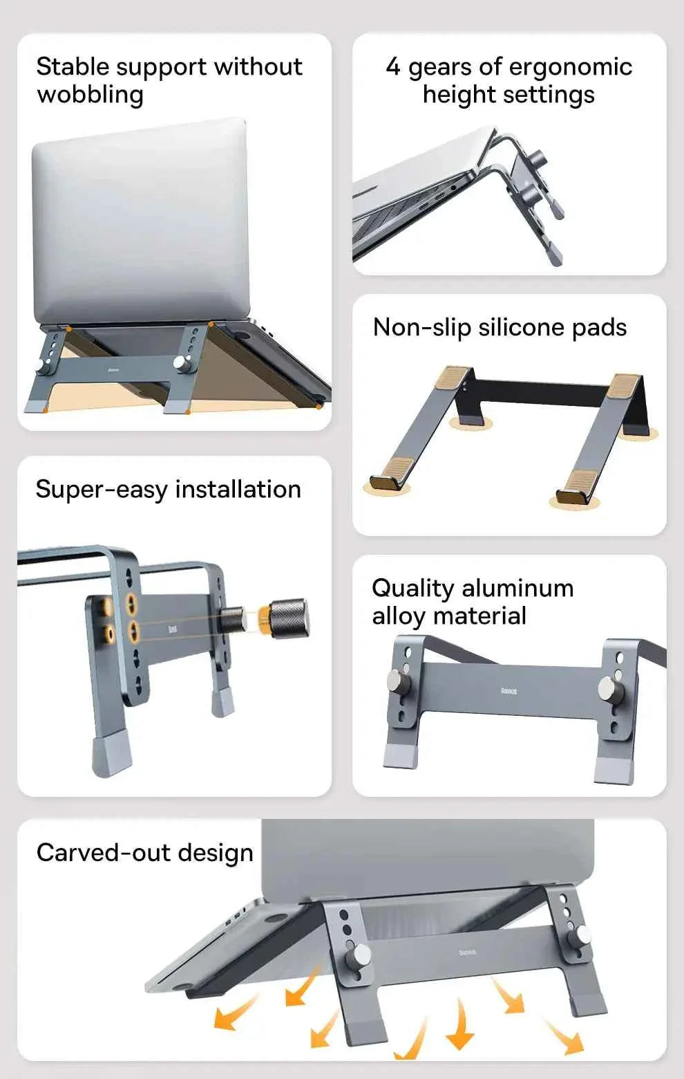 Baseus Adjustable Laptop Stand Aluminum Portable Notebook Support Holder for Macbook Air Pro Computer Stand Cooling Bracket