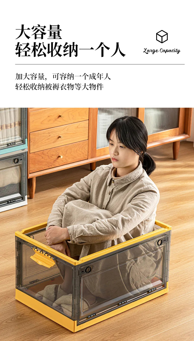 Foldable Storage Trunk Open Storage Box Transparent Storage Bin Home Wardrobe Clothes Organizer Large Capacity Sundries Box