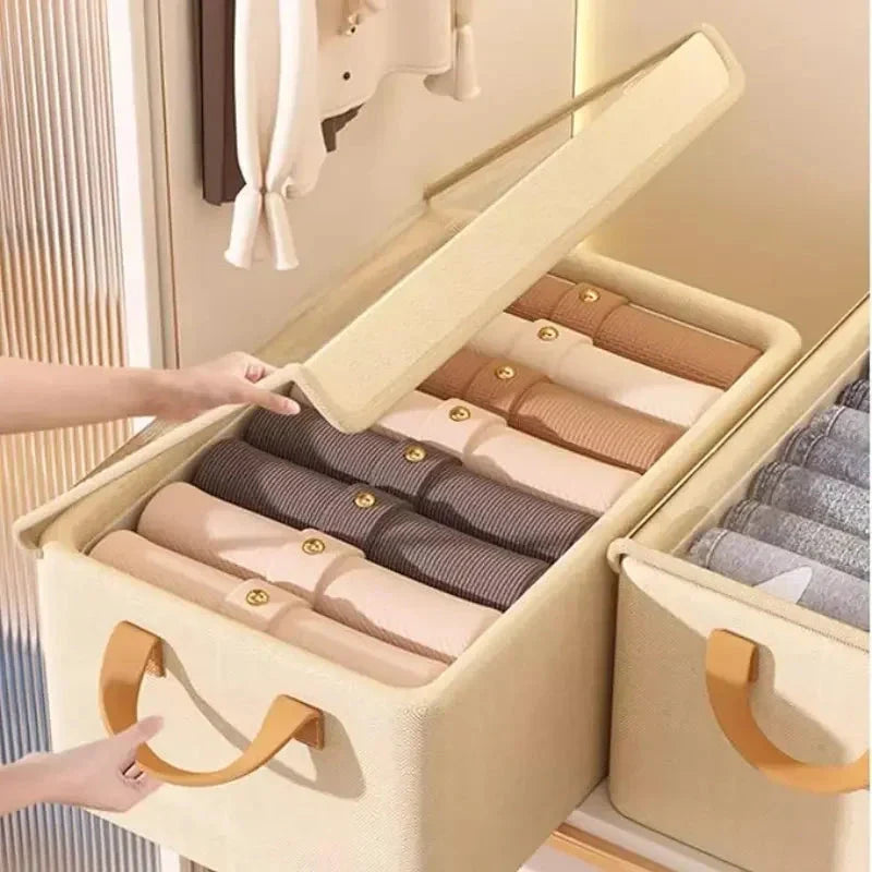 Covered clothing storage box, layered wardrobe organizer, foldable storage basket, underwear foldable storage basket